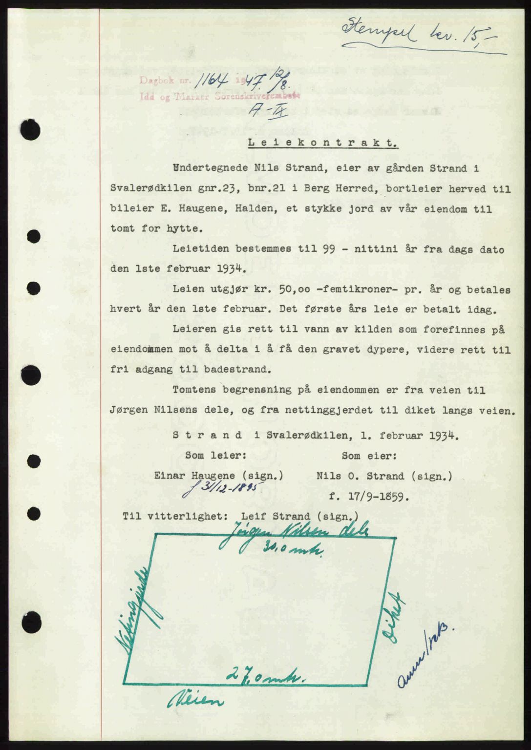 Idd og Marker sorenskriveri, SAO/A-10283/G/Gb/Gbb/L0009: Pantebok nr. A9, 1946-1947, Dagboknr: 1164/1947