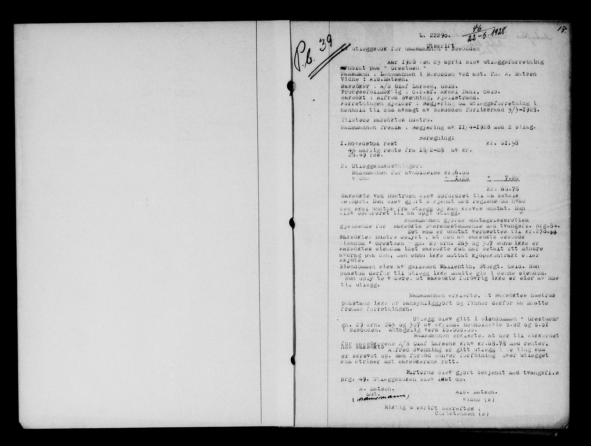 Follo sorenskriveri, AV/SAO-A-10274/G/Ga/Gab: Pantebok nr. II 39, 1928-1928, s. 17