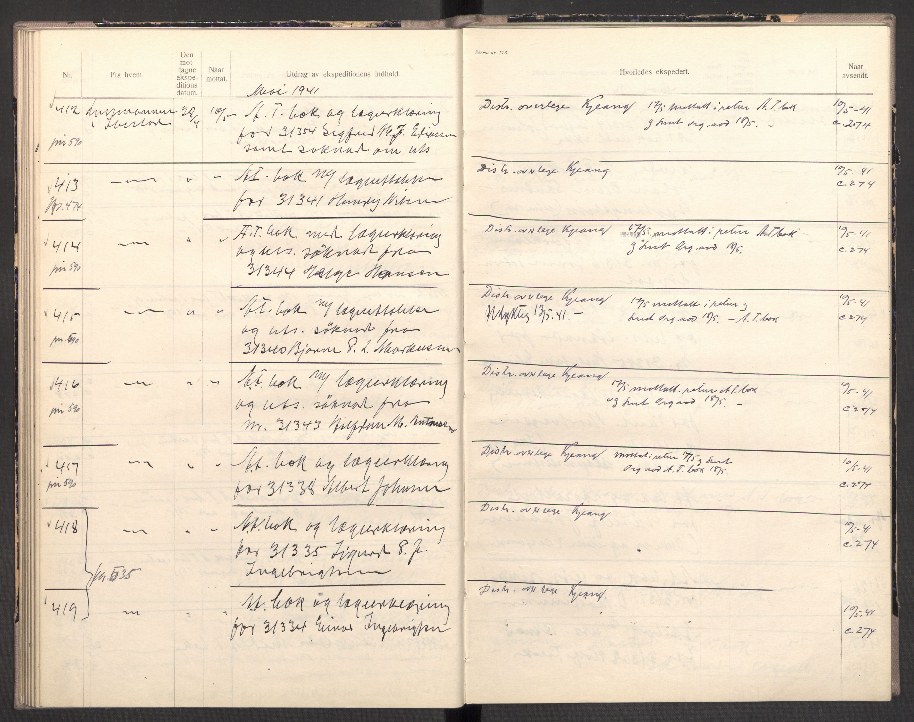 Norges arbeidstjeneste, AV/RA-S-5014/C/Ca/L0001: Journal for utskrivning Nordland og Troms, 1940-1942, s. 84