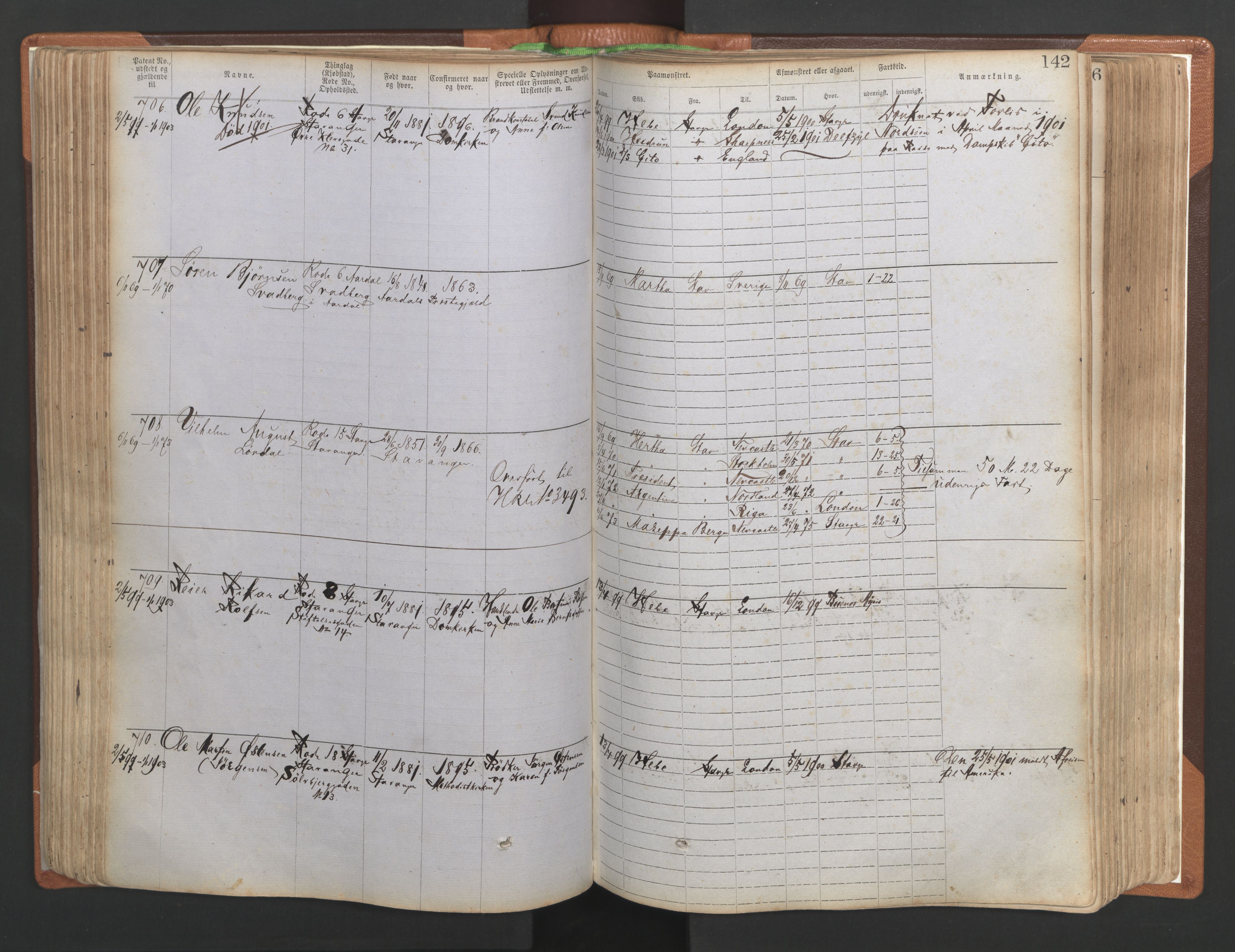 Stavanger sjømannskontor, AV/SAST-A-102006/F/Ff/L0004: Annotasjonsrulle No. 1, patentnr. 1-1785 (del 1), 1869-1900, s. 146