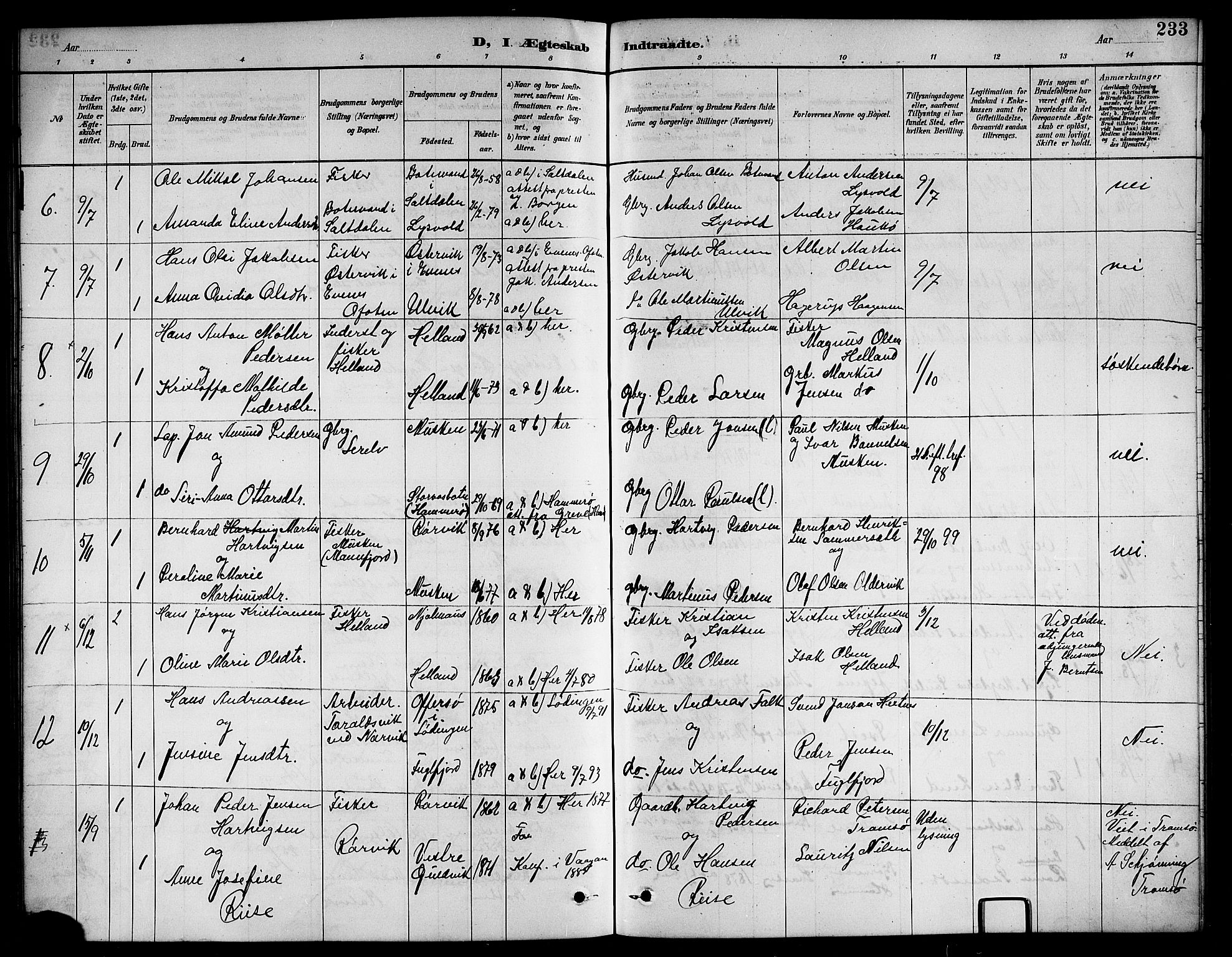 Ministerialprotokoller, klokkerbøker og fødselsregistre - Nordland, AV/SAT-A-1459/861/L0876: Klokkerbok nr. 861C02, 1887-1903, s. 233