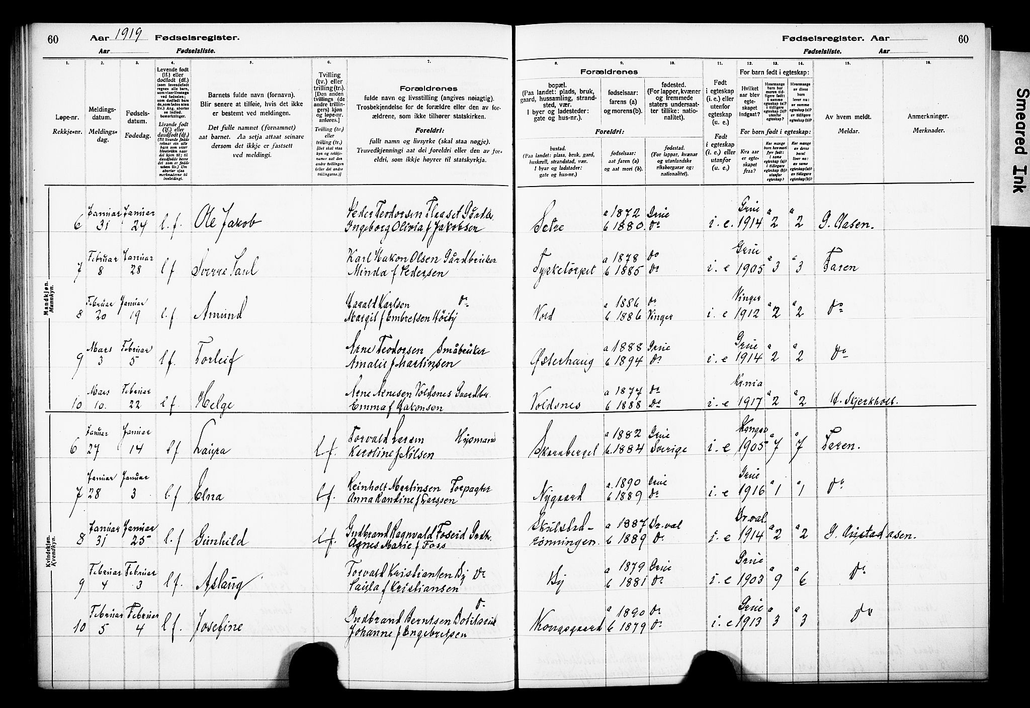 Grue prestekontor, AV/SAH-PREST-036/I/Id/Ida/L0001: Fødselsregister nr. I 1, 1916-1926, s. 60