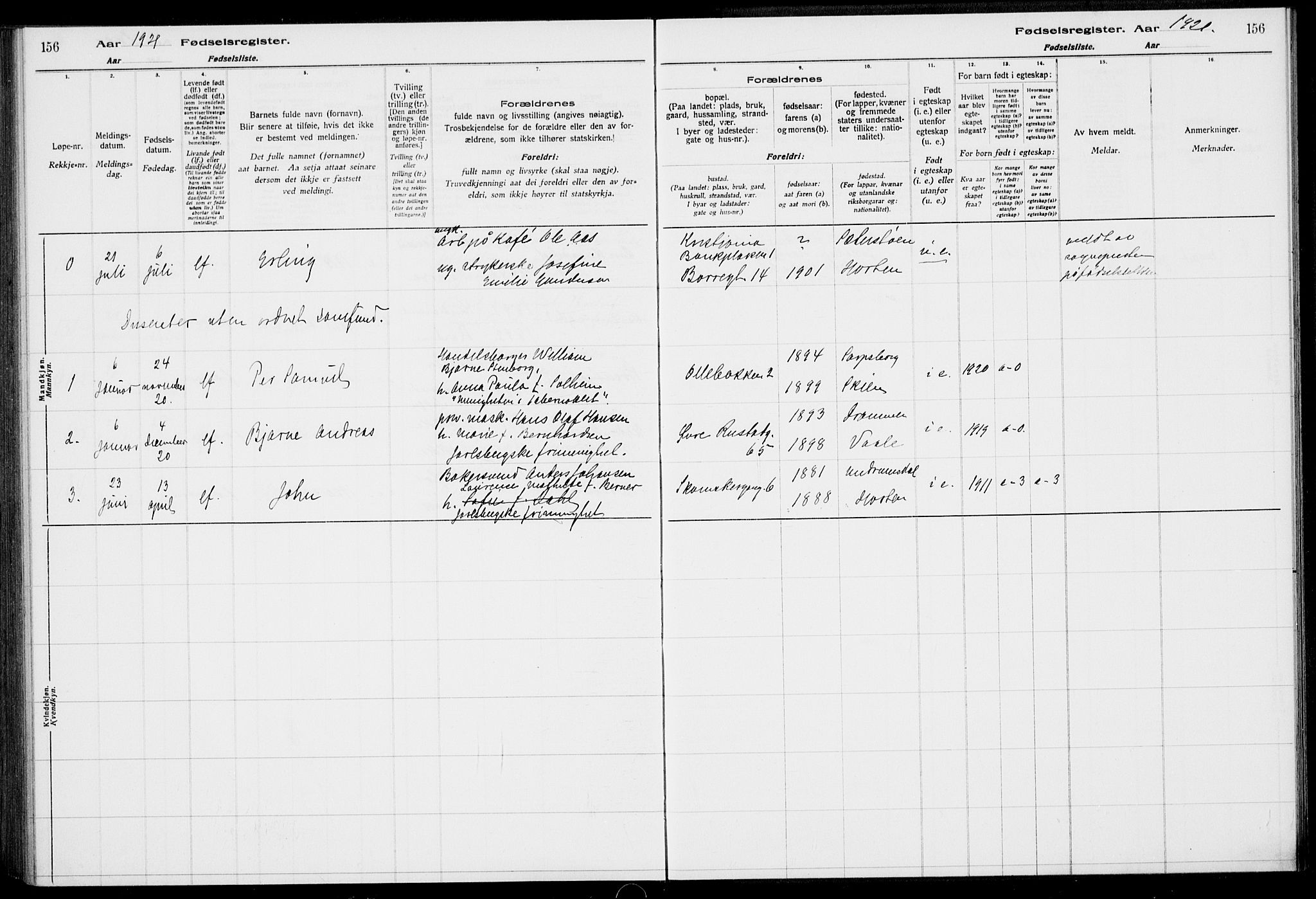 Horten kirkebøker, SAKO/A-348/J/Ja/L0001: Fødselsregister nr. 1, 1916-1923, s. 156