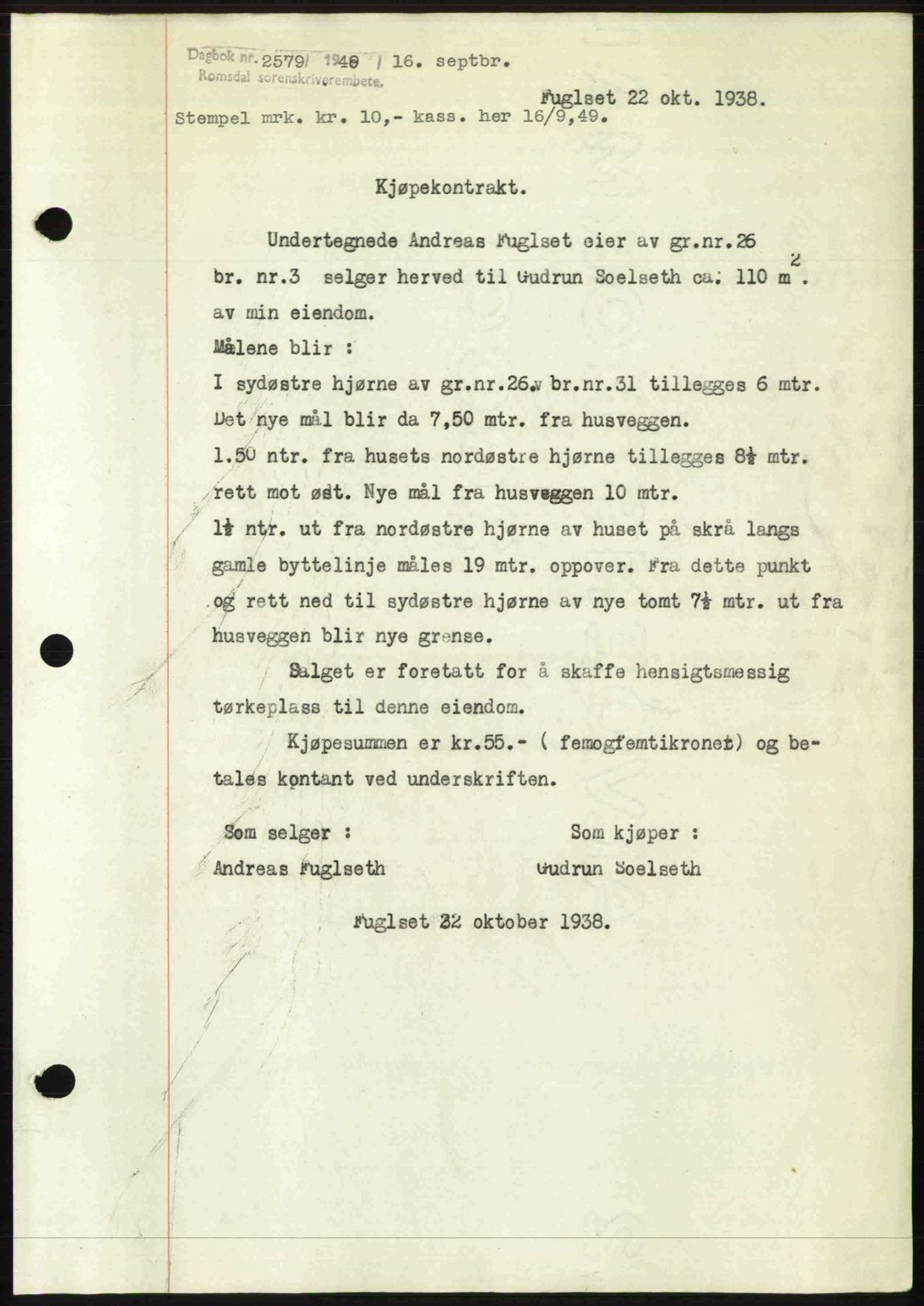 Romsdal sorenskriveri, SAT/A-4149/1/2/2C: Pantebok nr. A31, 1949-1949, Dagboknr: 2579/1949