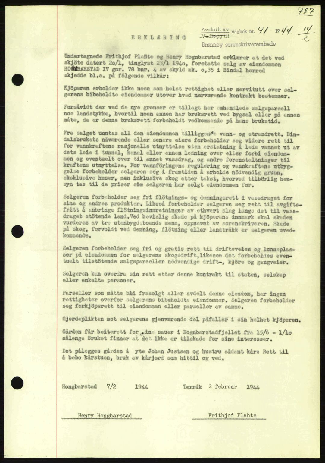 Brønnøy sorenskriveri, SAT/A-4170/1/2/2C: Pantebok nr. 23, 1943-1944, Dagboknr: 91/1944