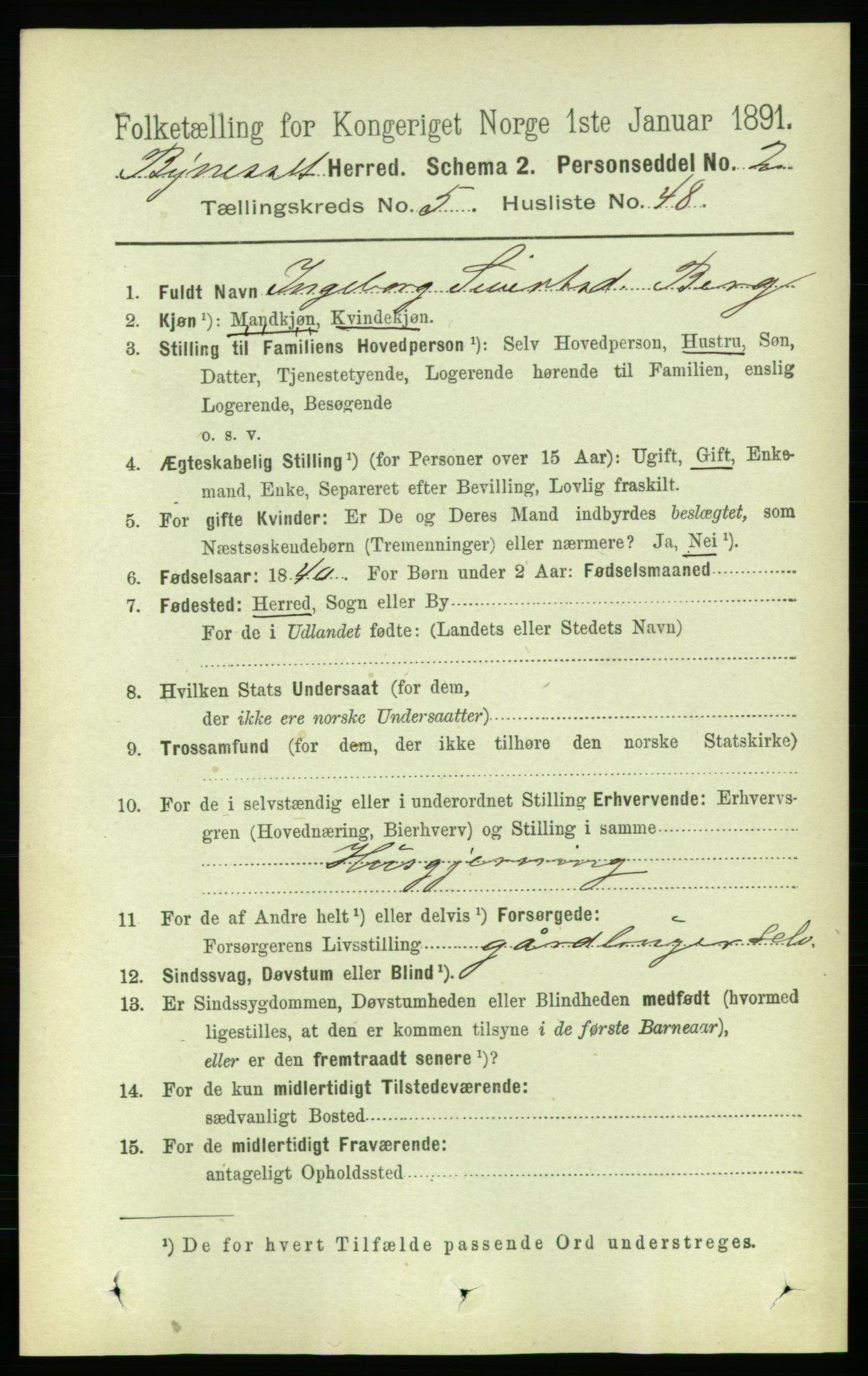 RA, Folketelling 1891 for 1655 Byneset herred, 1891, s. 2274