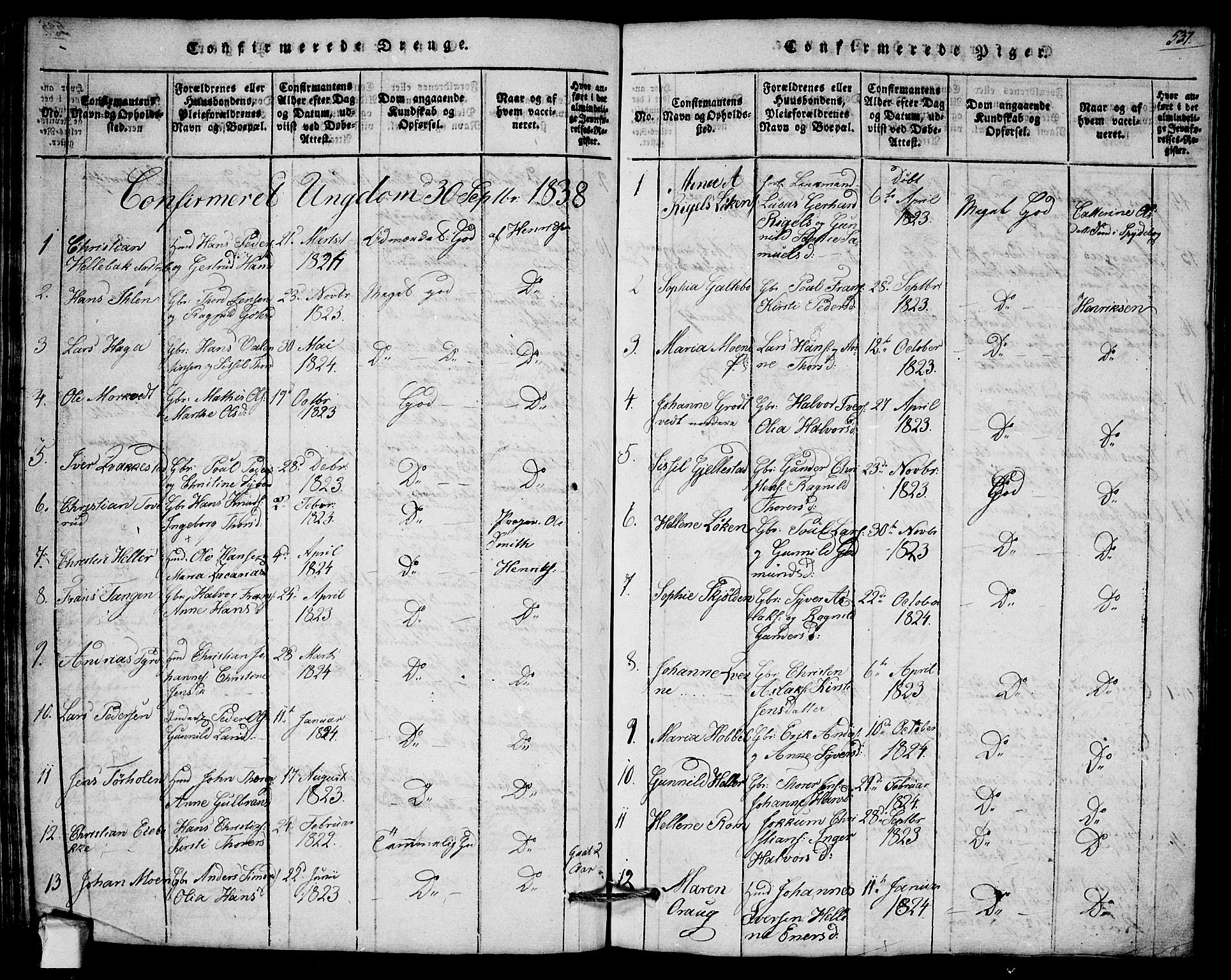 Askim prestekontor Kirkebøker, AV/SAO-A-10900/G/Ga/L0001: Klokkerbok nr. 1, 1817-1846, s. 536-537