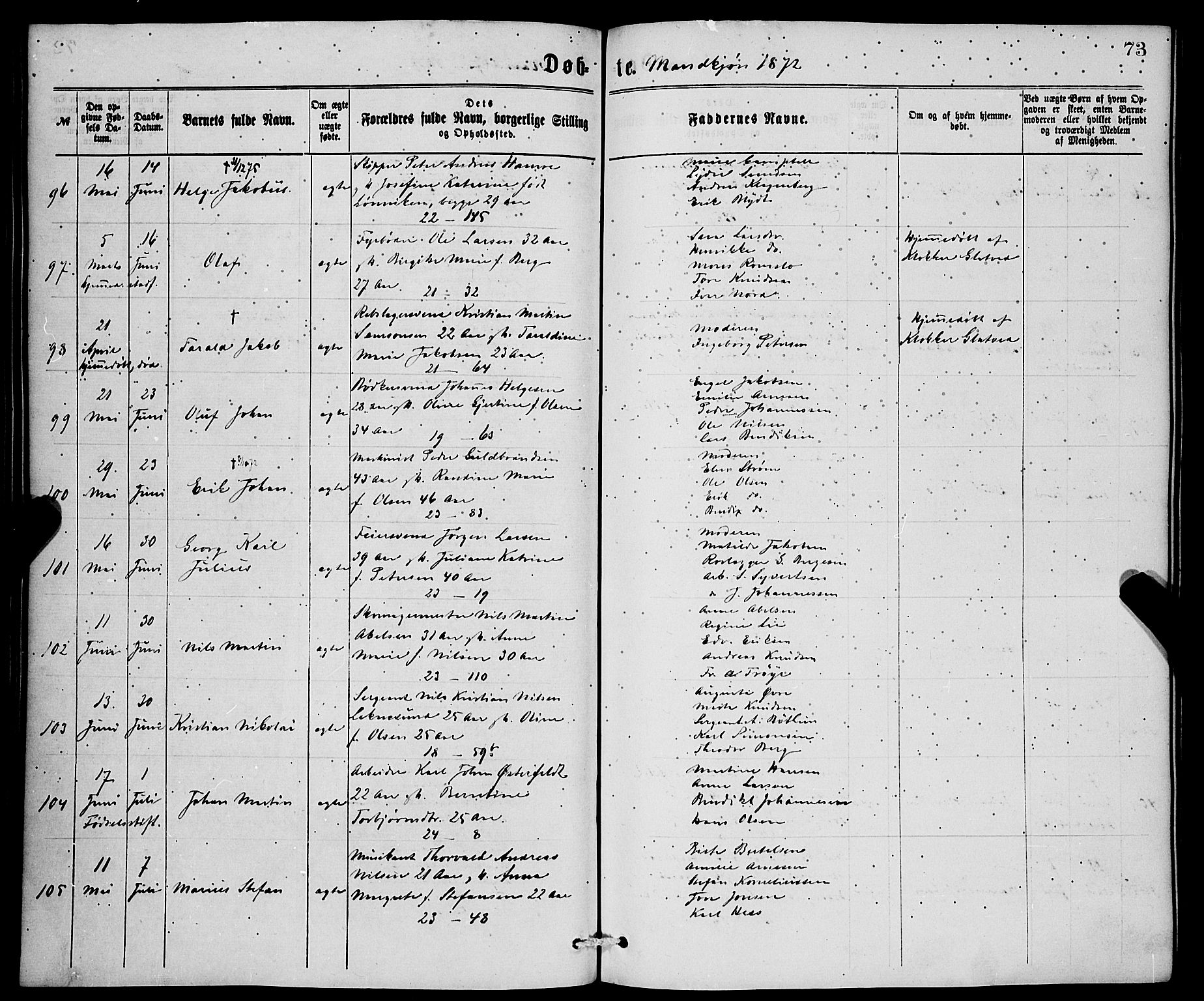 Korskirken sokneprestembete, AV/SAB-A-76101/H/Hab: Klokkerbok nr. B 6, 1869-1874, s. 73