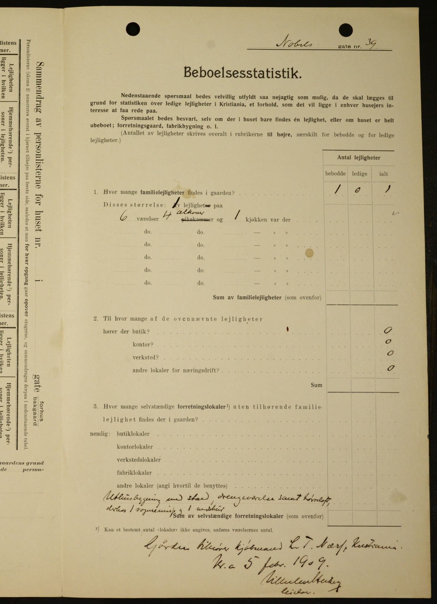 OBA, Kommunal folketelling 1.2.1909 for Kristiania kjøpstad, 1909, s. 64565