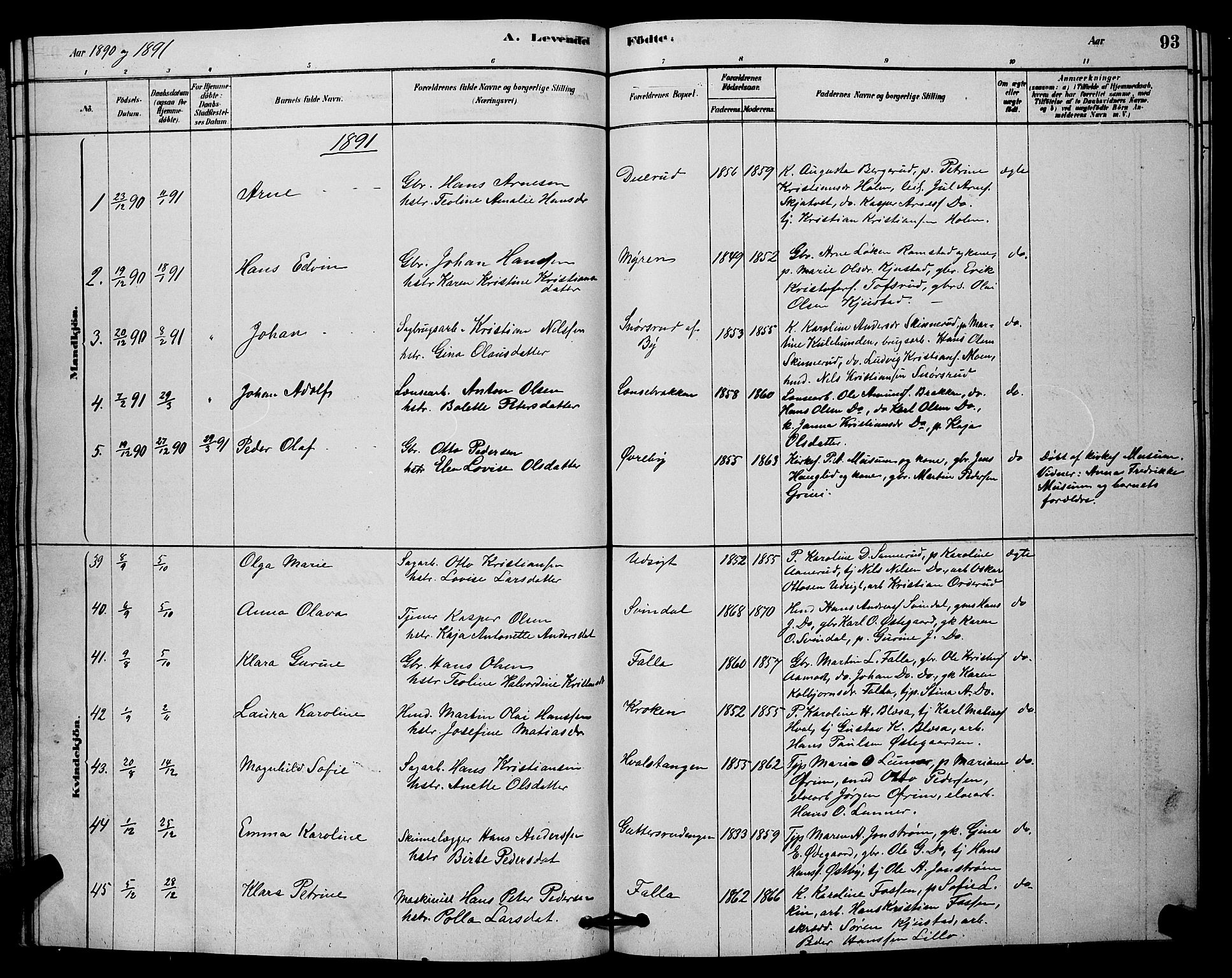Fet prestekontor Kirkebøker, AV/SAO-A-10370a/G/Ga/L0006: Klokkerbok nr. I 6, 1878-1891, s. 93