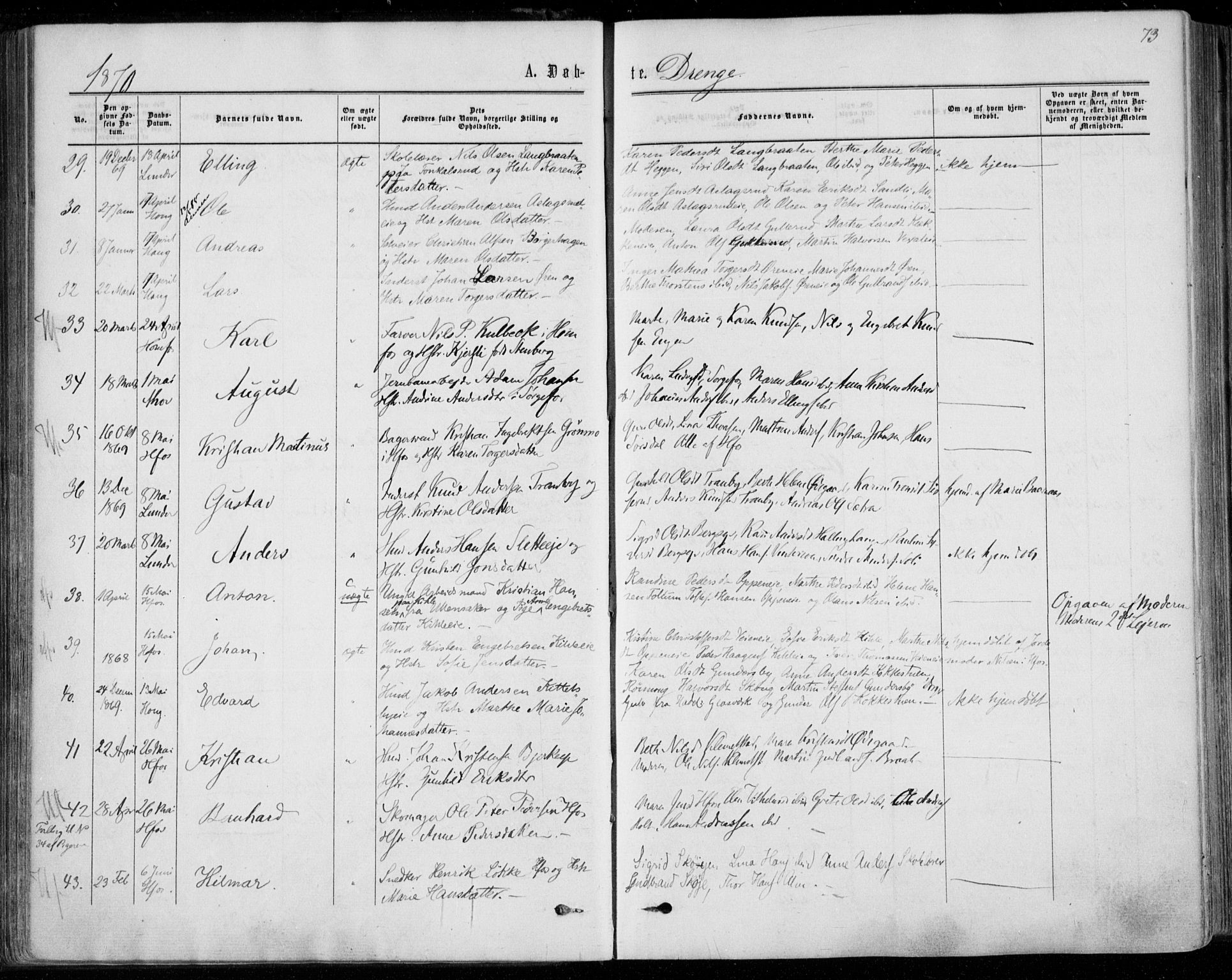 Norderhov kirkebøker, AV/SAKO-A-237/F/Fa/L0013: Ministerialbok nr. 13, 1866-1874, s. 73
