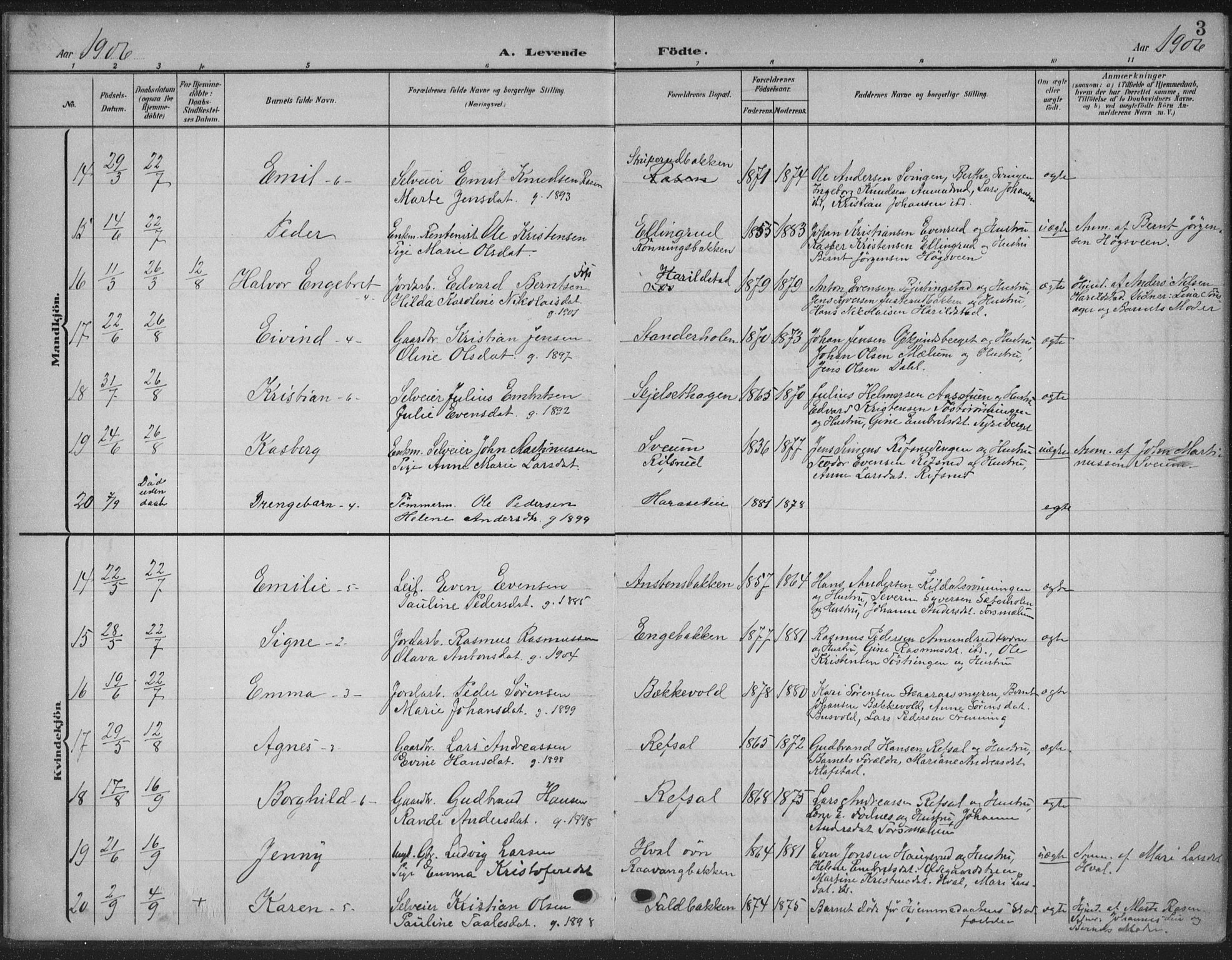 Romedal prestekontor, AV/SAH-PREST-004/K/L0009: Ministerialbok nr. 9, 1906-1929, s. 3
