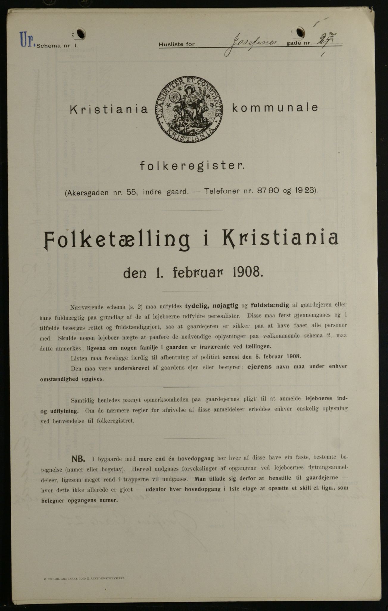 OBA, Kommunal folketelling 1.2.1908 for Kristiania kjøpstad, 1908, s. 42451