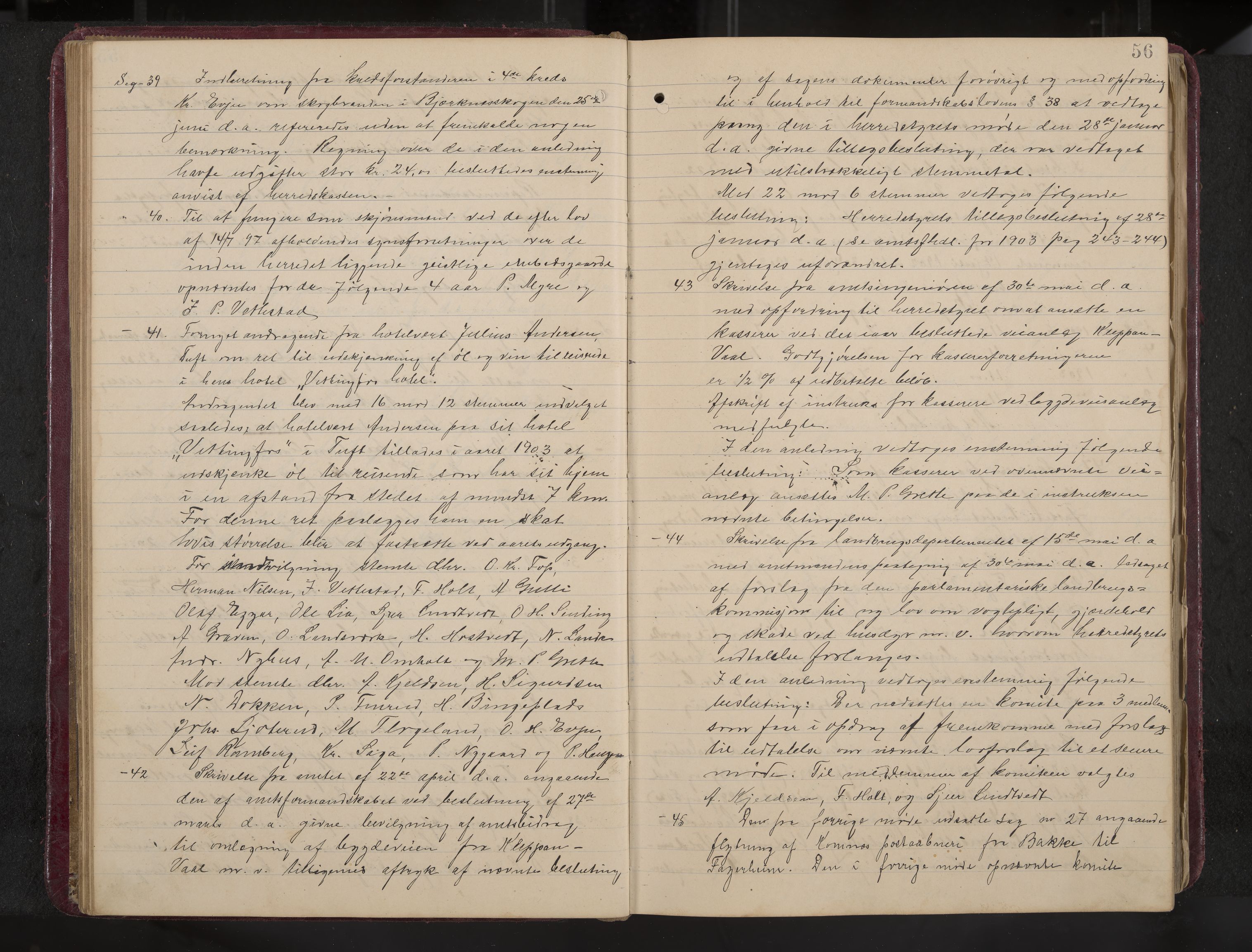 Ytre Sandsvær formannskap og sentraladministrasjon, IKAK/0629021/A/Aa/L0001: Møtebok med register, 1902-1919, s. 56