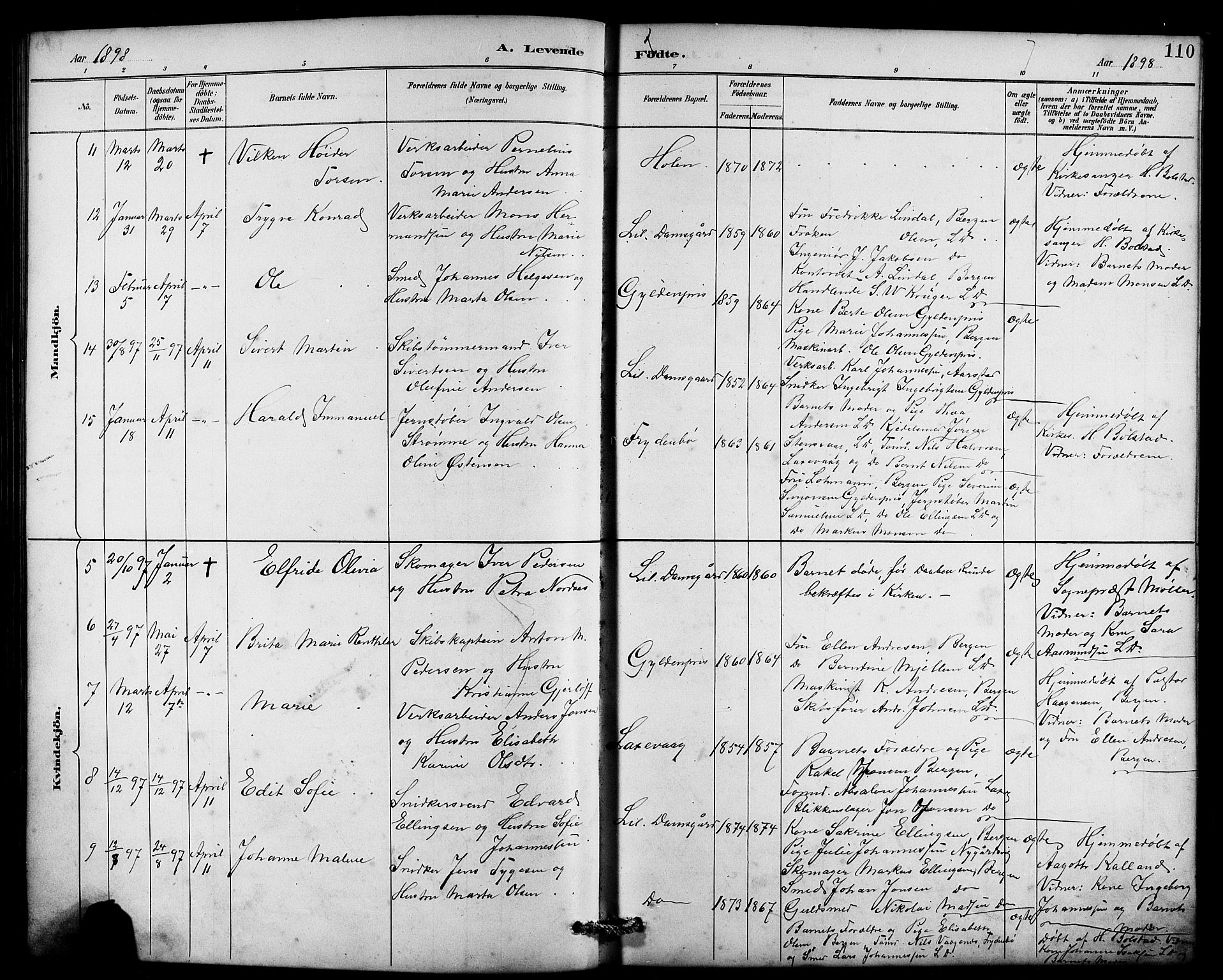 Laksevåg Sokneprestembete, AV/SAB-A-76501/H/Ha/Hab/Haba/L0003: Klokkerbok nr. A 3, 1887-1899, s. 110
