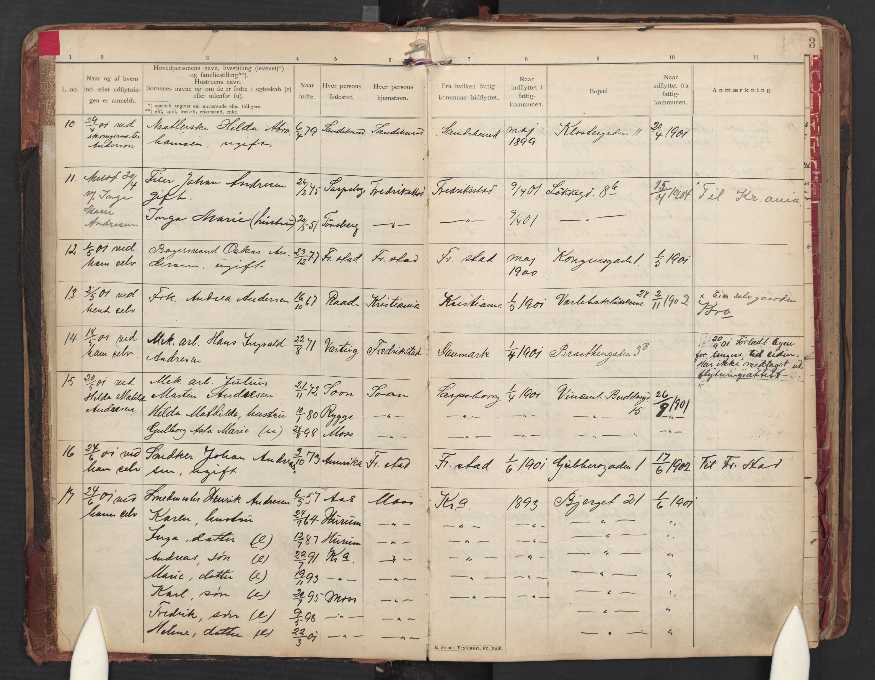 Moss folkeregister, AV/SAO-A-10020/J/L0001: Inn- og utflyttede i Moss fattigkommune, 1901-1905, s. 3