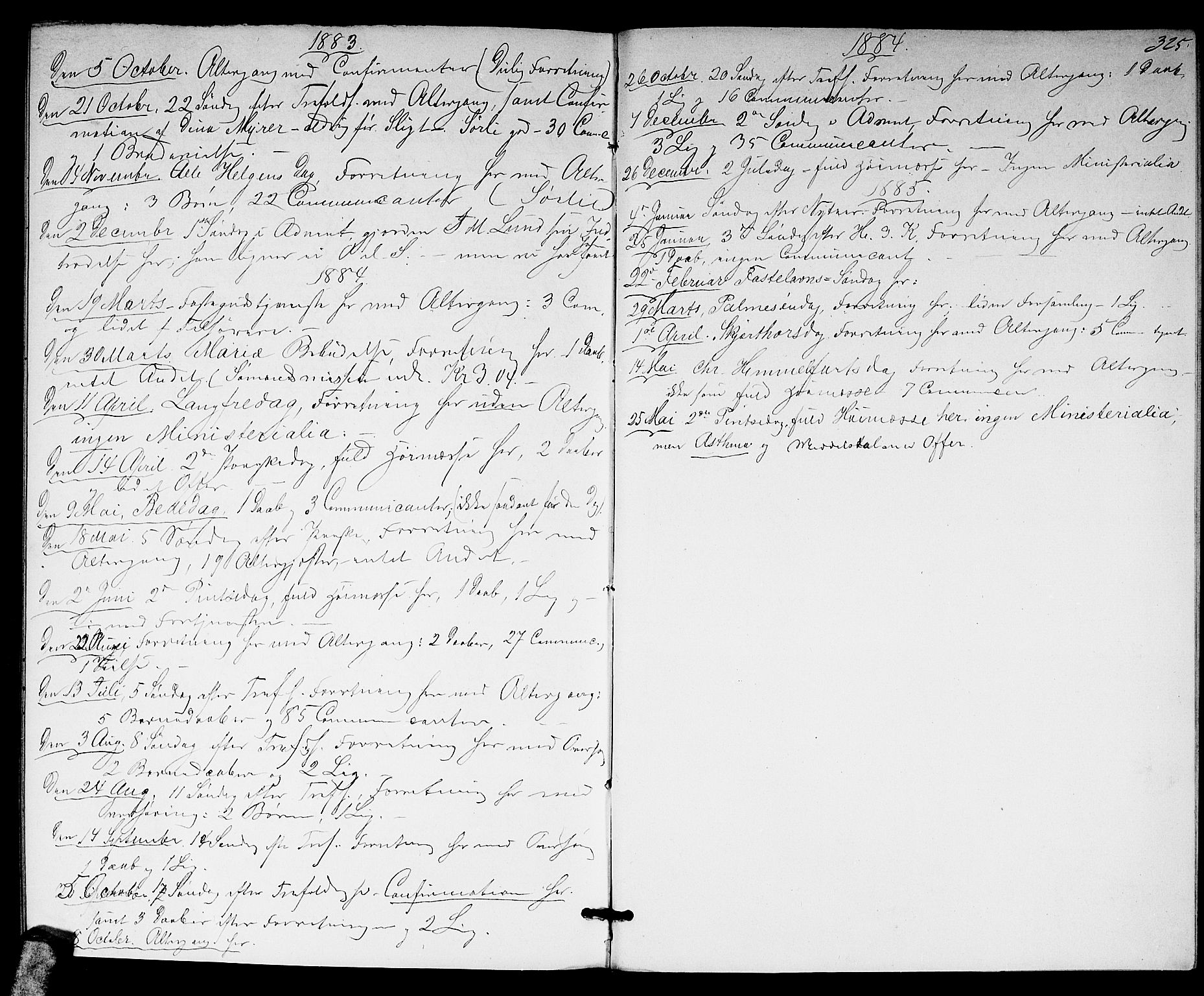 Nittedal prestekontor Kirkebøker, SAO/A-10365a/G/Gb/L0001: Klokkerbok nr. II 1, 1859-1878, s. 325