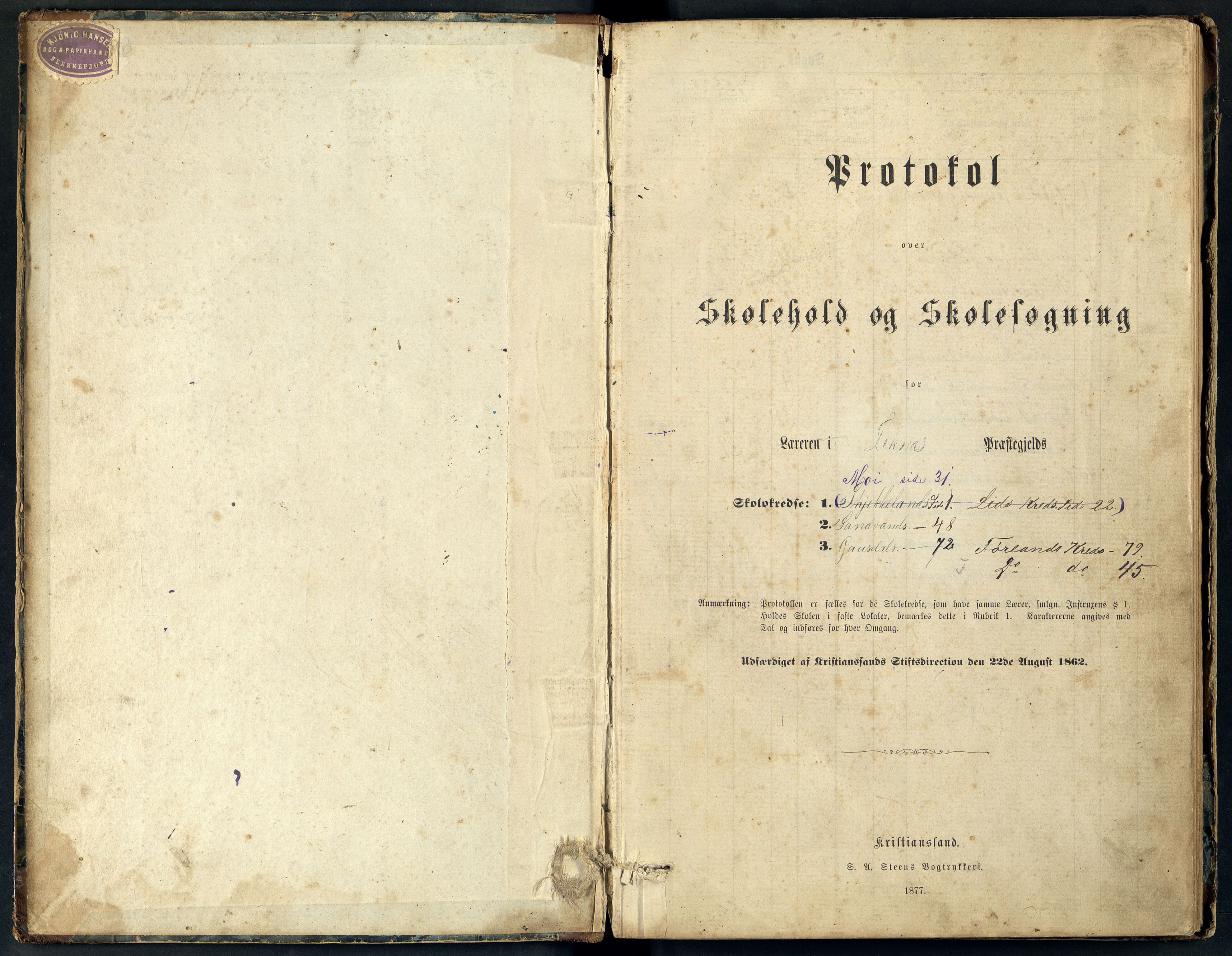 Kvinesdal kommune - Skjekkeland Skole, ARKSOR/1037KG561/H/L0001: Skoleprotokoll. Også for skolene Lid og Moi., 1878-1891