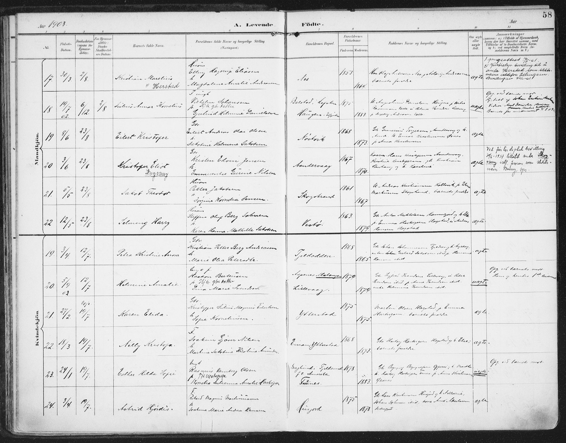 Ministerialprotokoller, klokkerbøker og fødselsregistre - Nordland, AV/SAT-A-1459/872/L1036: Ministerialbok nr. 872A11, 1897-1913, s. 58