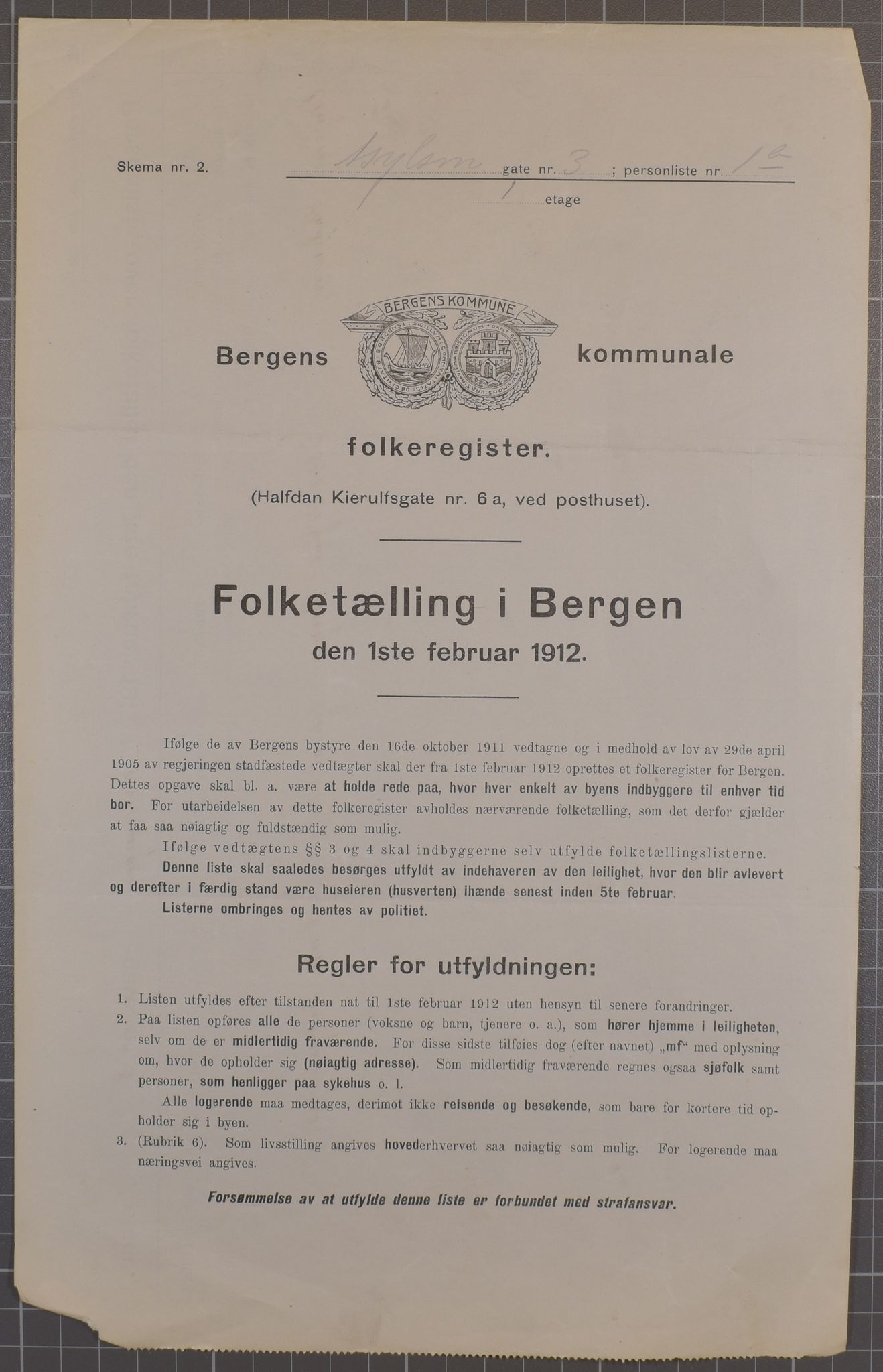 SAB, Kommunal folketelling 1912 for Bergen kjøpstad, 1912, s. 1715