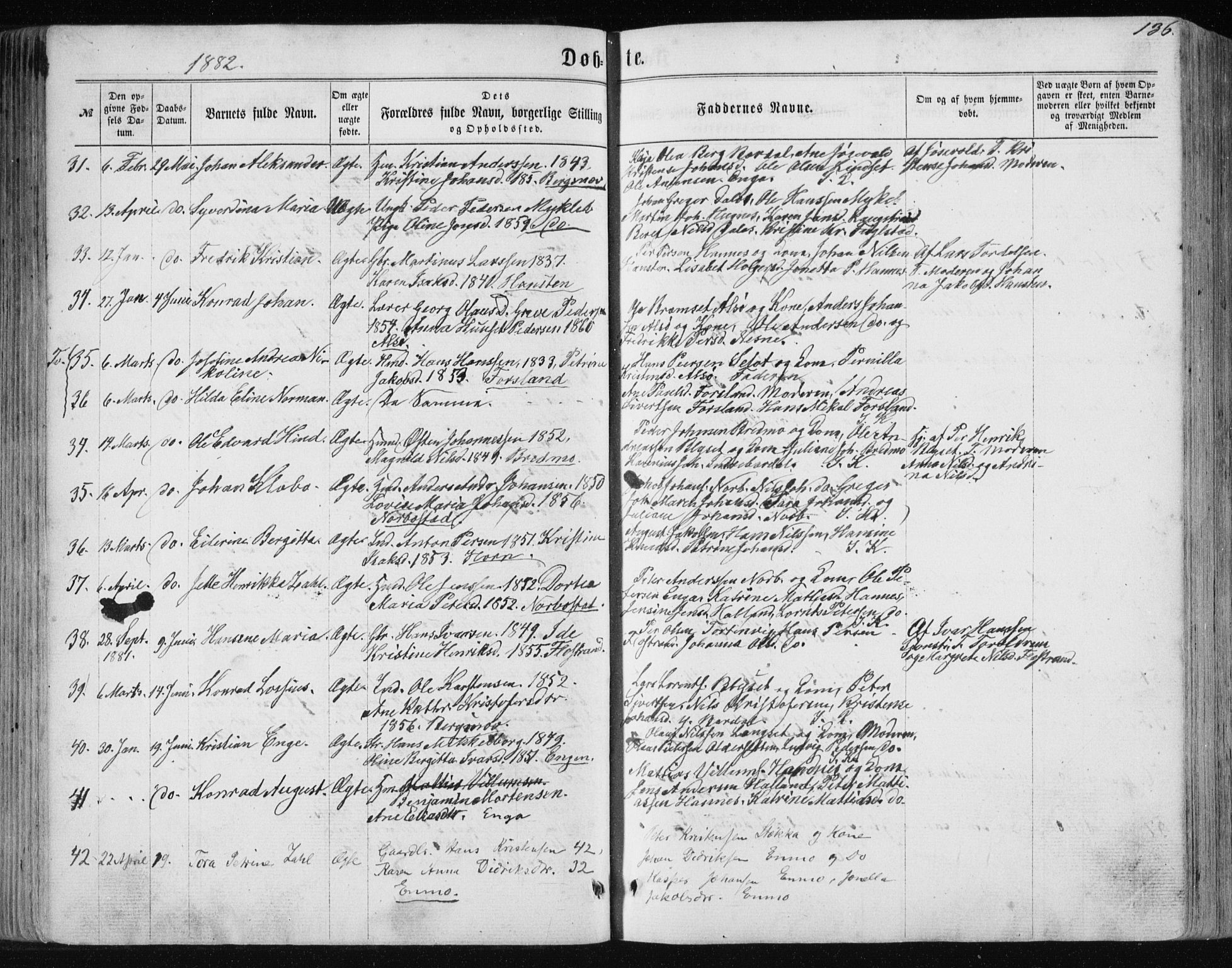 Ministerialprotokoller, klokkerbøker og fødselsregistre - Nordland, AV/SAT-A-1459/838/L0556: Klokkerbok nr. 838C03, 1861-1893, s. 136