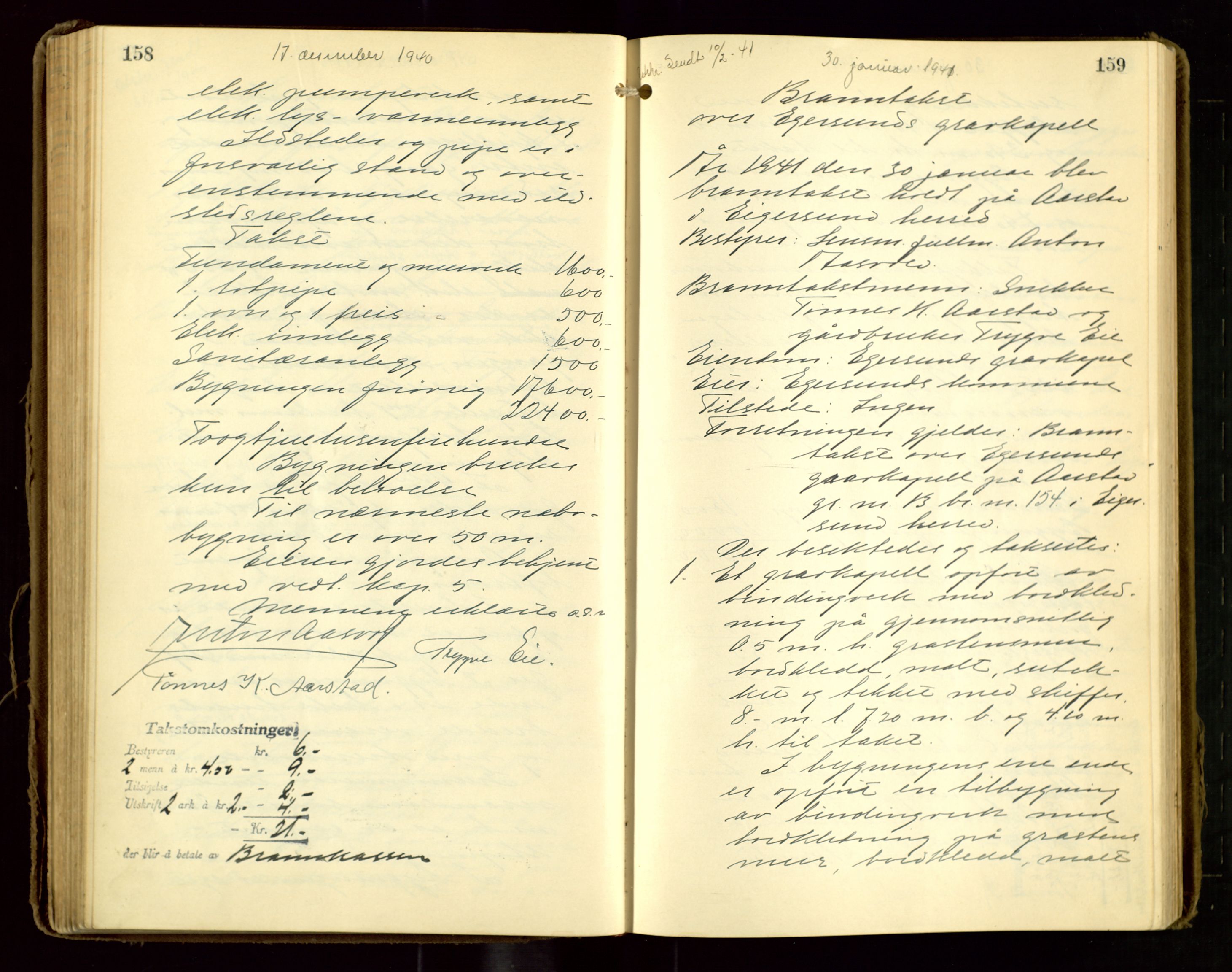 Eigersund lensmannskontor, AV/SAST-A-100171/Goa/L0006: "Brandtakstprotokoll", 1937-1943, s. 158-159