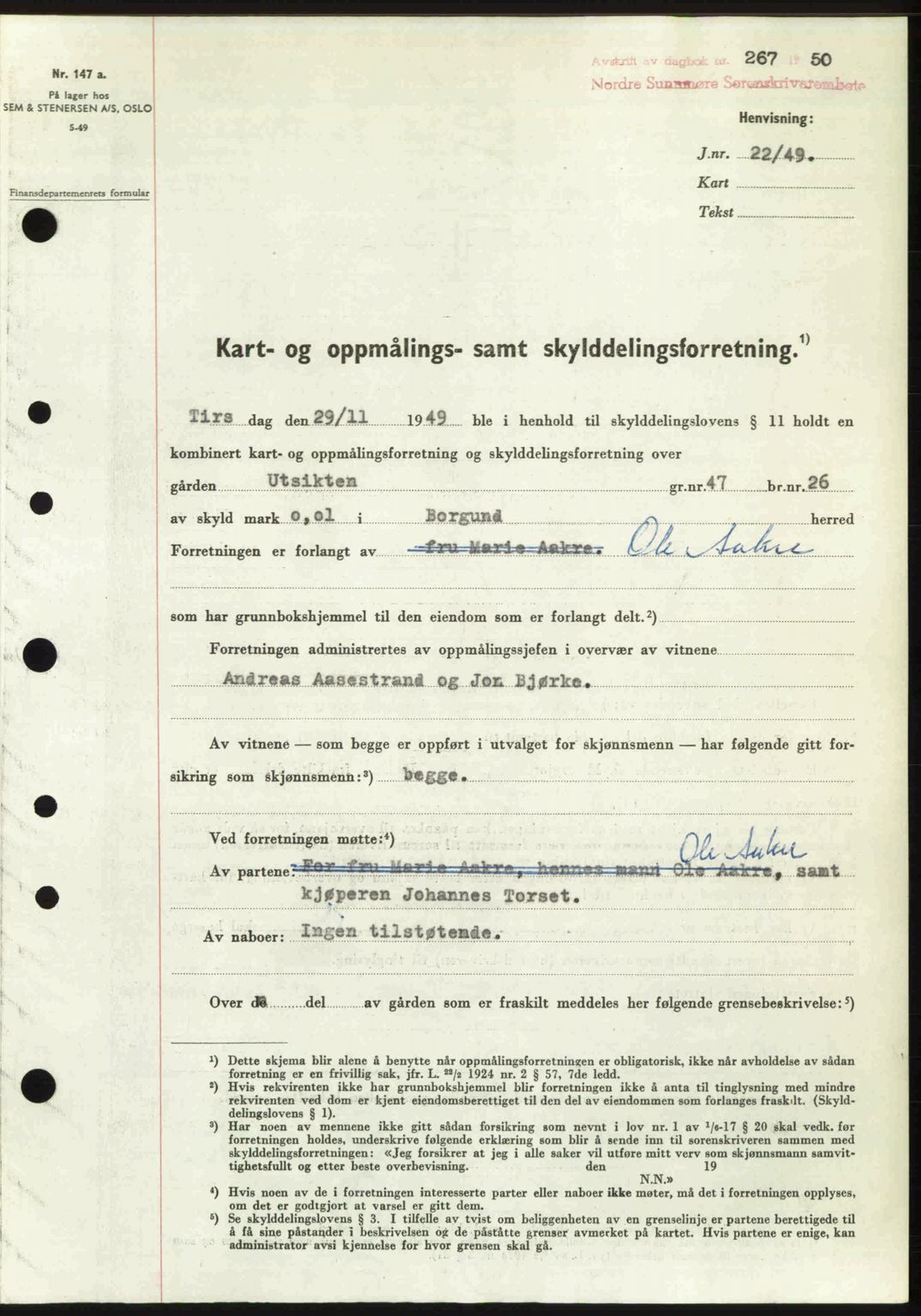 Nordre Sunnmøre sorenskriveri, SAT/A-0006/1/2/2C/2Ca: Pantebok nr. A33, 1949-1950, Dagboknr: 267/1950