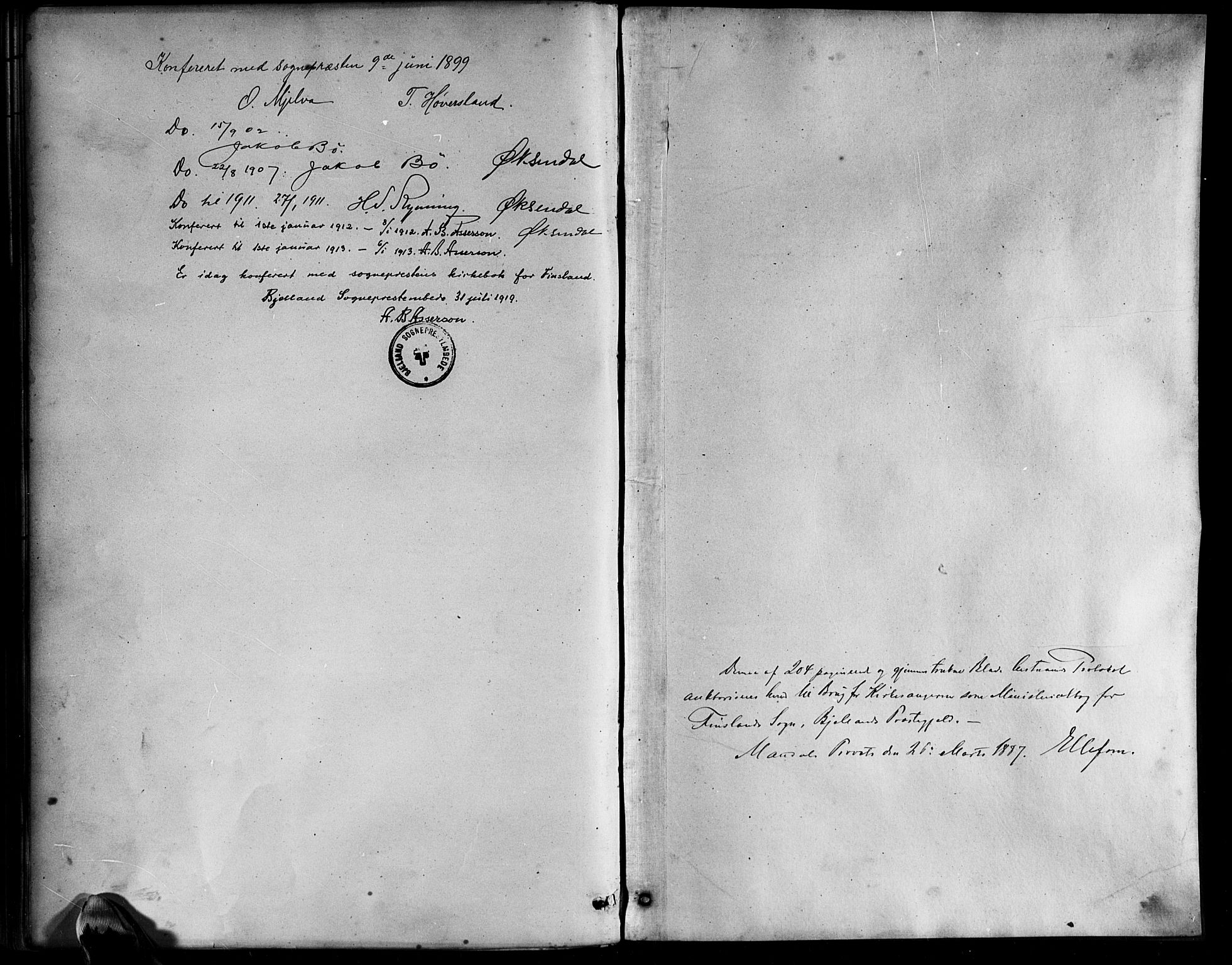 Bjelland sokneprestkontor, SAK/1111-0005/F/Fb/Fbb/L0005: Klokkerbok nr. B 5, 1887-1918