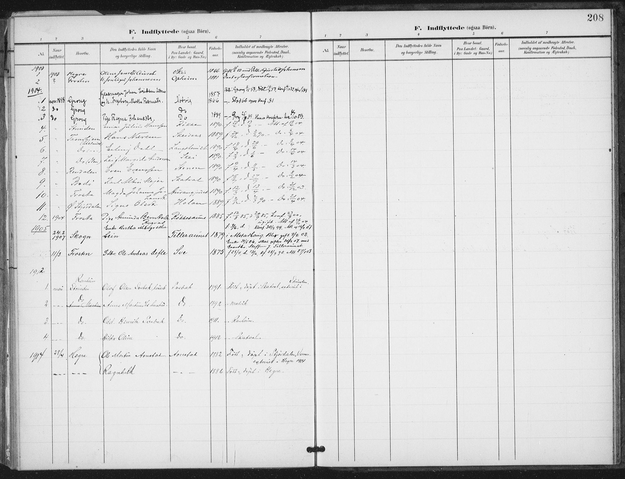 Ministerialprotokoller, klokkerbøker og fødselsregistre - Nord-Trøndelag, SAT/A-1458/712/L0101: Ministerialbok nr. 712A02, 1901-1916, s. 208