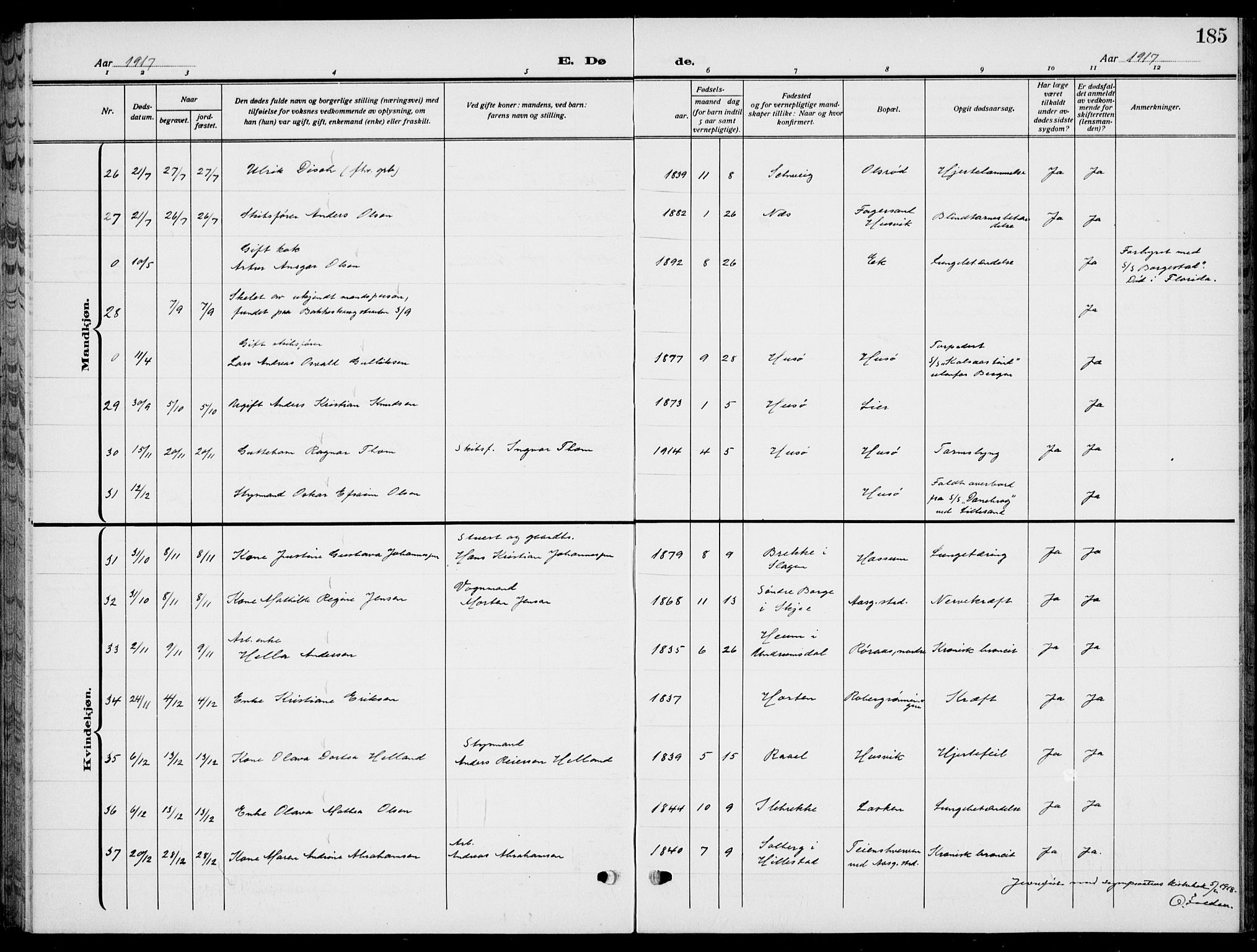 Sem kirkebøker, AV/SAKO-A-5/G/Gb/L0004: Klokkerbok nr. II 4, 1914-1937, s. 185