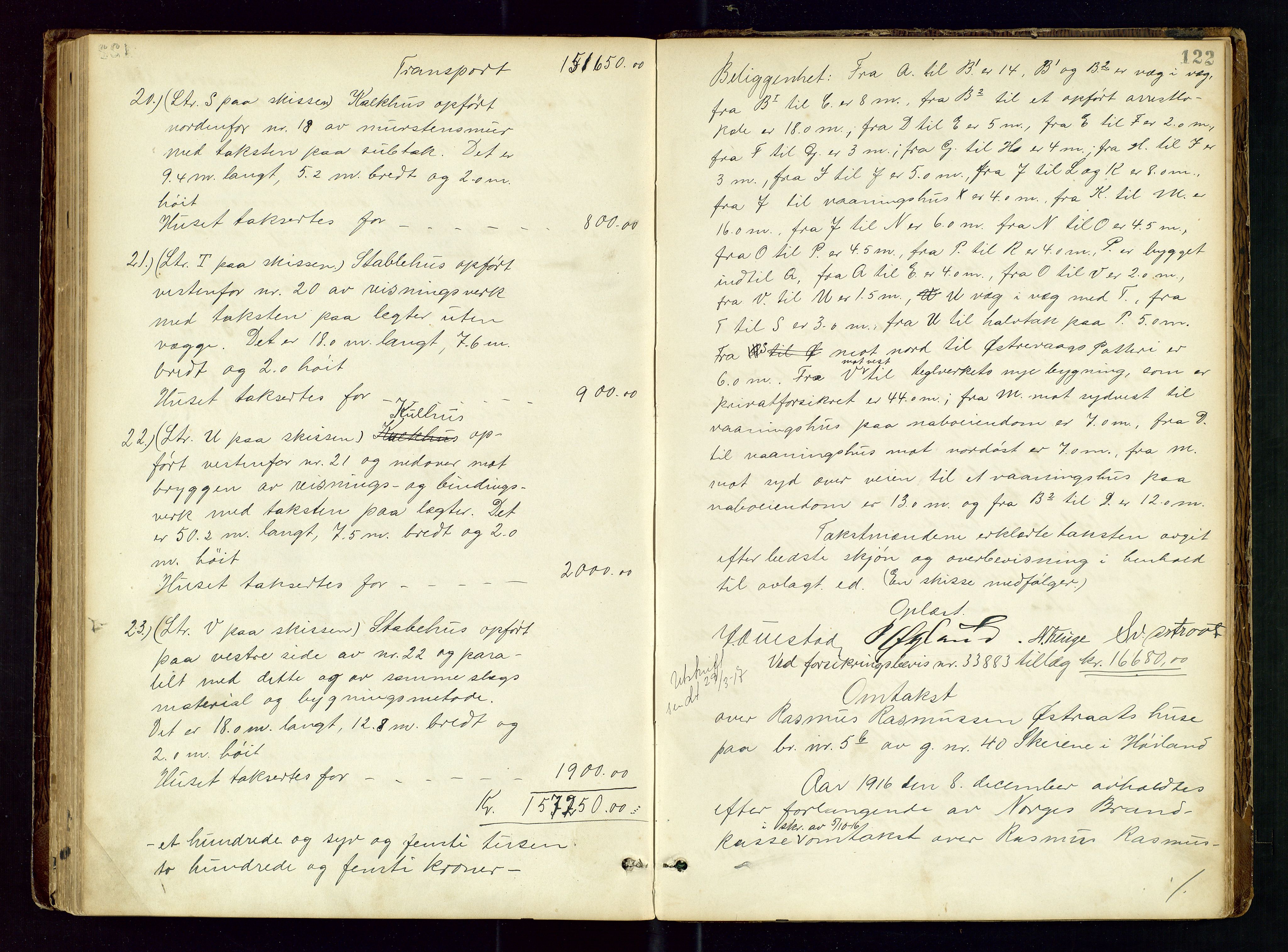 Høyland/Sandnes lensmannskontor, AV/SAST-A-100166/Goa/L0002: "Brandtaxtprotokol for Landafdelingen i Høiland", 1880-1917, s. 121b-122a