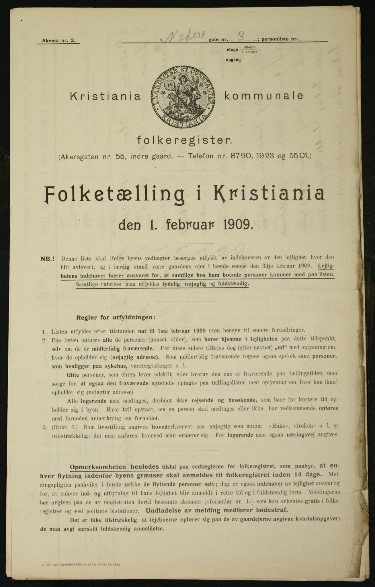 OBA, Kommunal folketelling 1.2.1909 for Kristiania kjøpstad, 1909, s. 62698