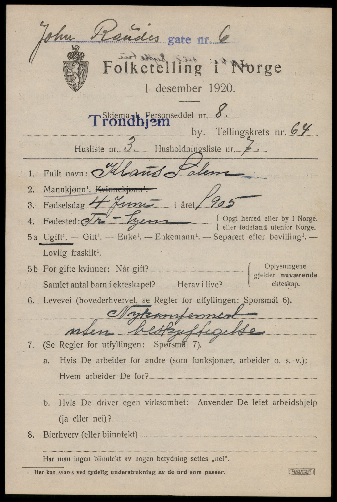 SAT, Folketelling 1920 for 1601 Trondheim kjøpstad, 1920, s. 124756