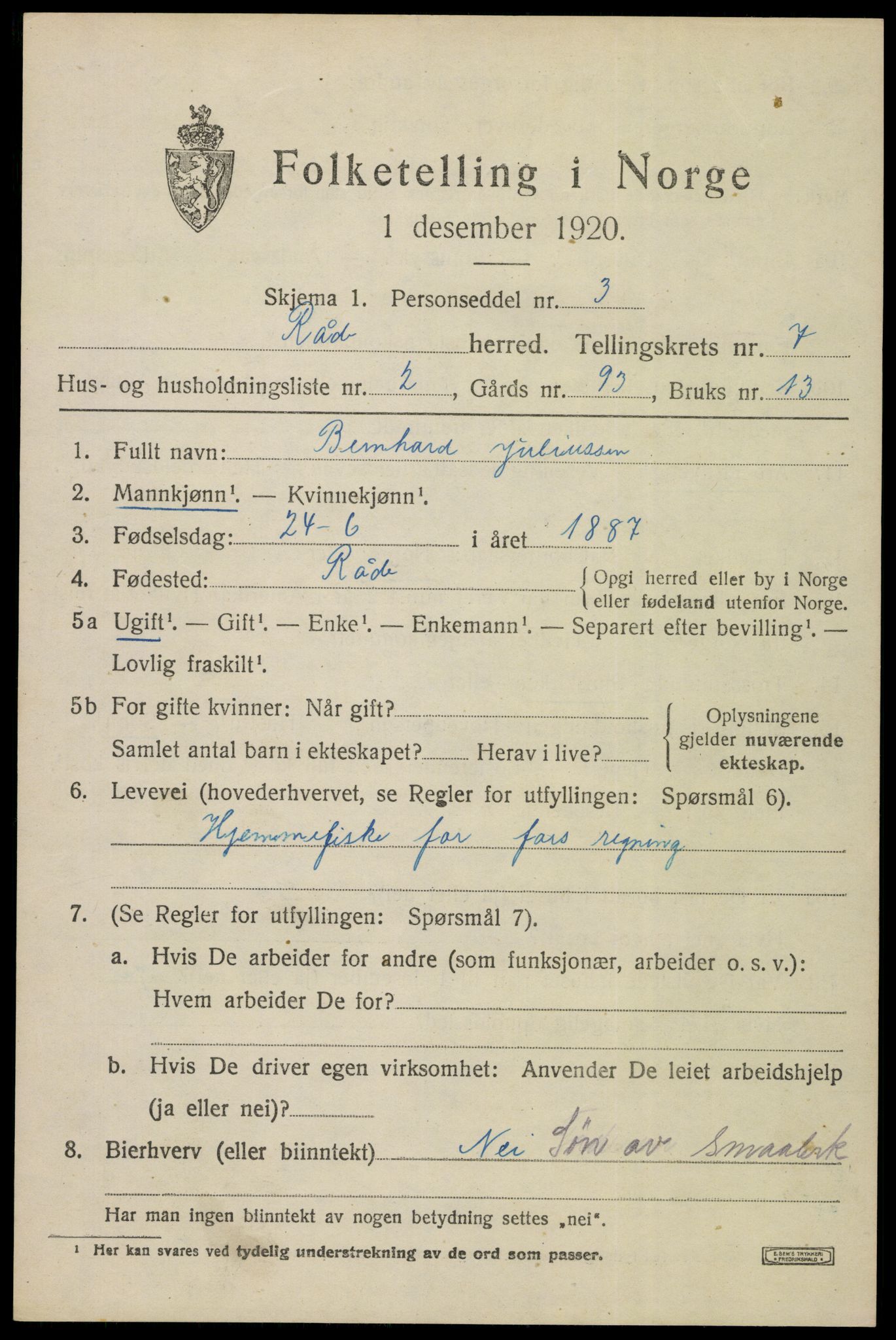 SAO, Folketelling 1920 for 0135 Råde herred, 1920, s. 6197