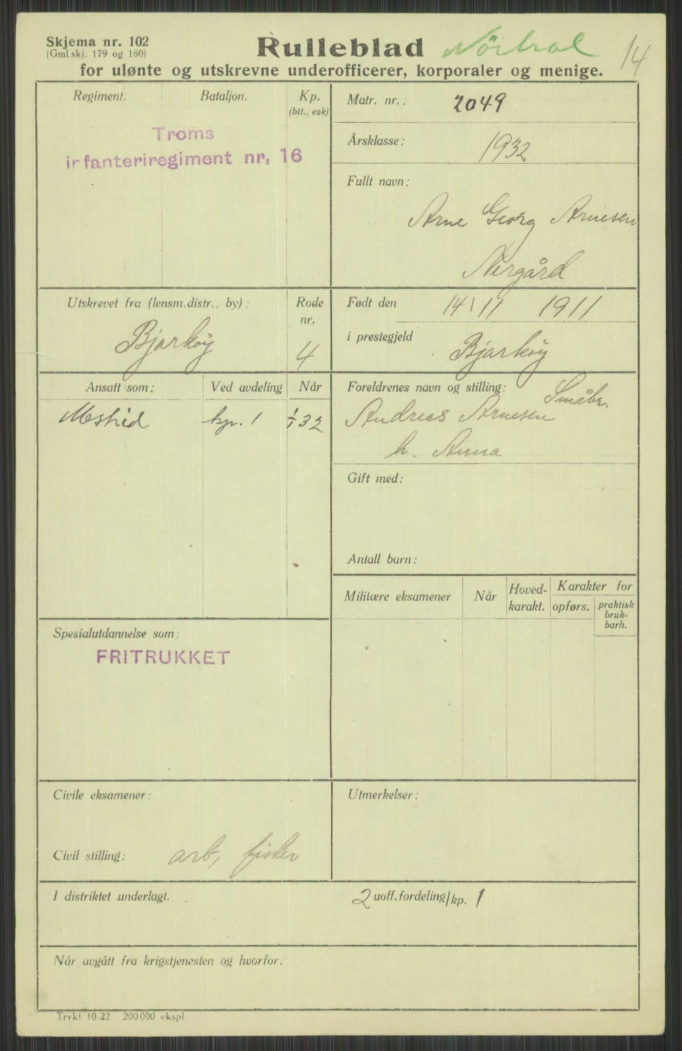 Forsvaret, Troms infanteriregiment nr. 16, AV/RA-RAFA-3146/P/Pa/L0016: Rulleblad for regimentets menige mannskaper, årsklasse 1932, 1932, s. 1073