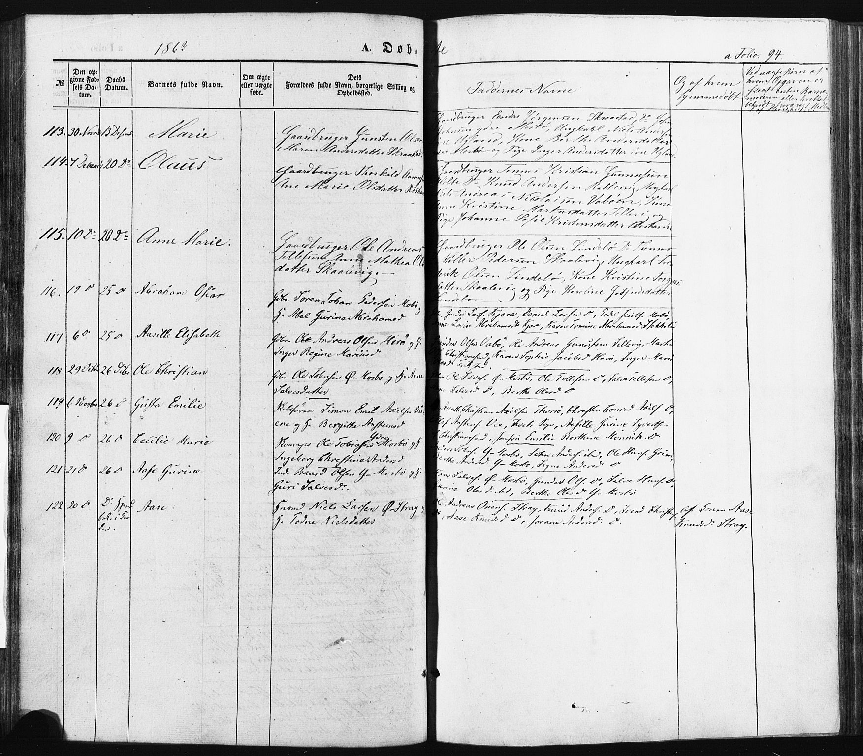 Oddernes sokneprestkontor, SAK/1111-0033/F/Fa/Faa/L0007: Ministerialbok nr. A 7, 1851-1863, s. 94