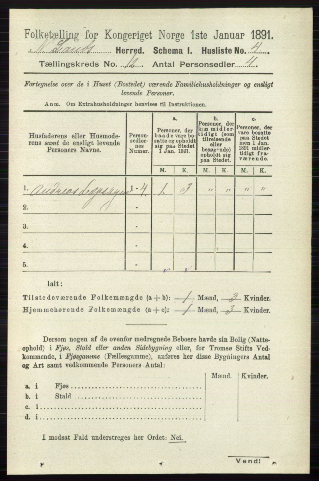 RA, Folketelling 1891 for 0538 Nordre Land herred, 1891, s. 3182