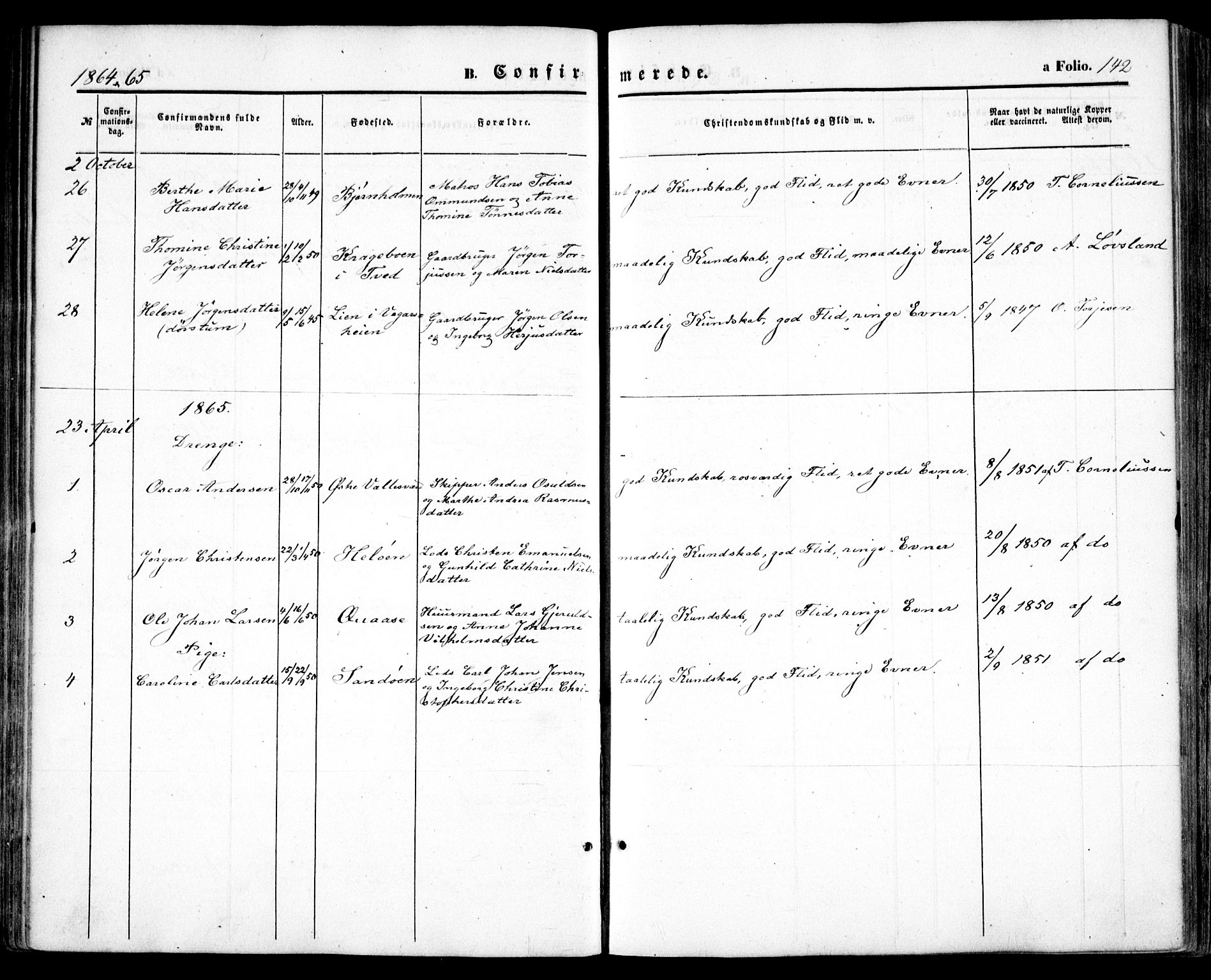 Høvåg sokneprestkontor, SAK/1111-0025/F/Fa/L0004: Ministerialbok nr. A 4, 1859-1877, s. 142