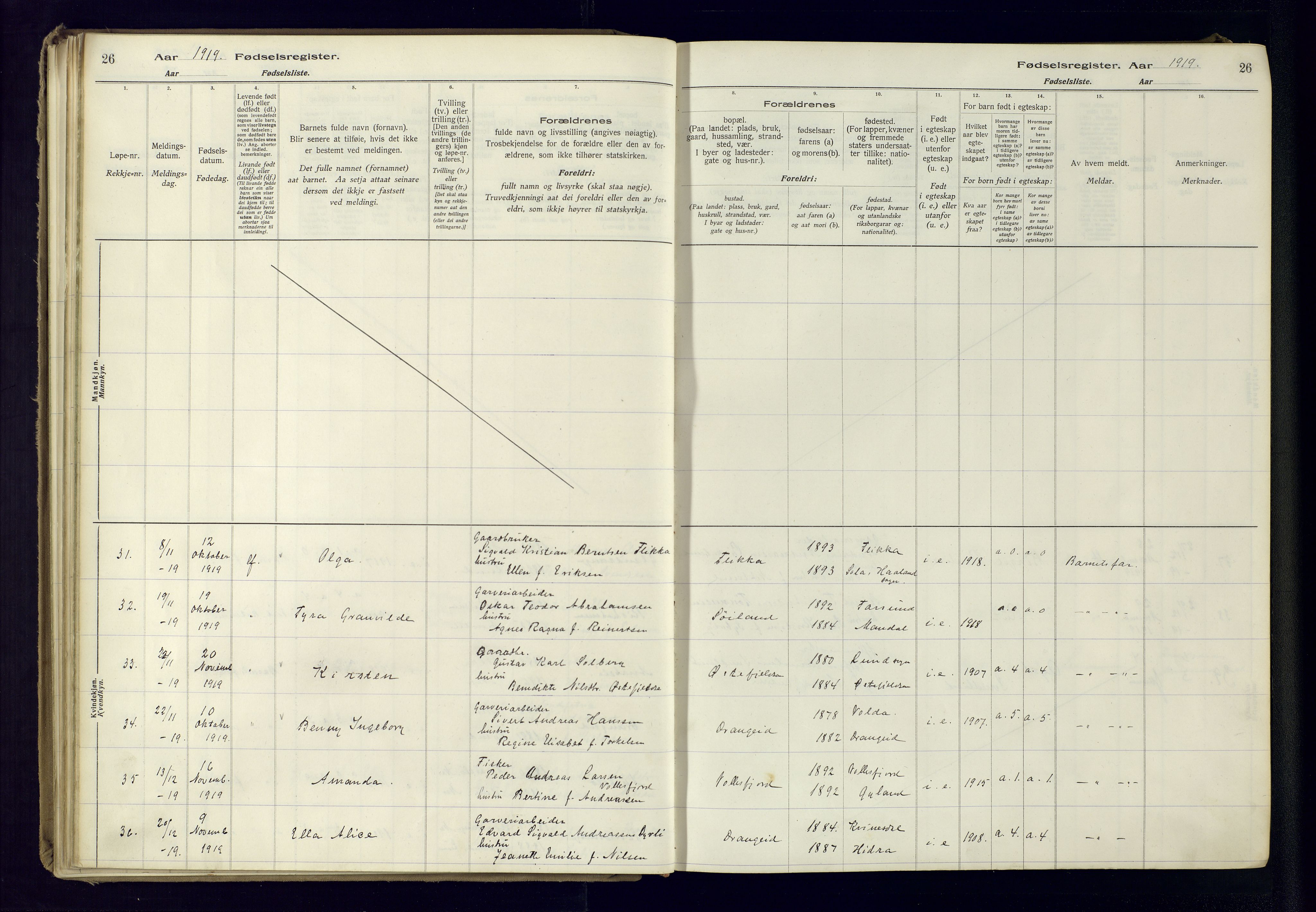 Flekkefjord sokneprestkontor, AV/SAK-1111-0012/J/Ja/L0005: Fødselsregister nr. 5, 1916-1950, s. 26