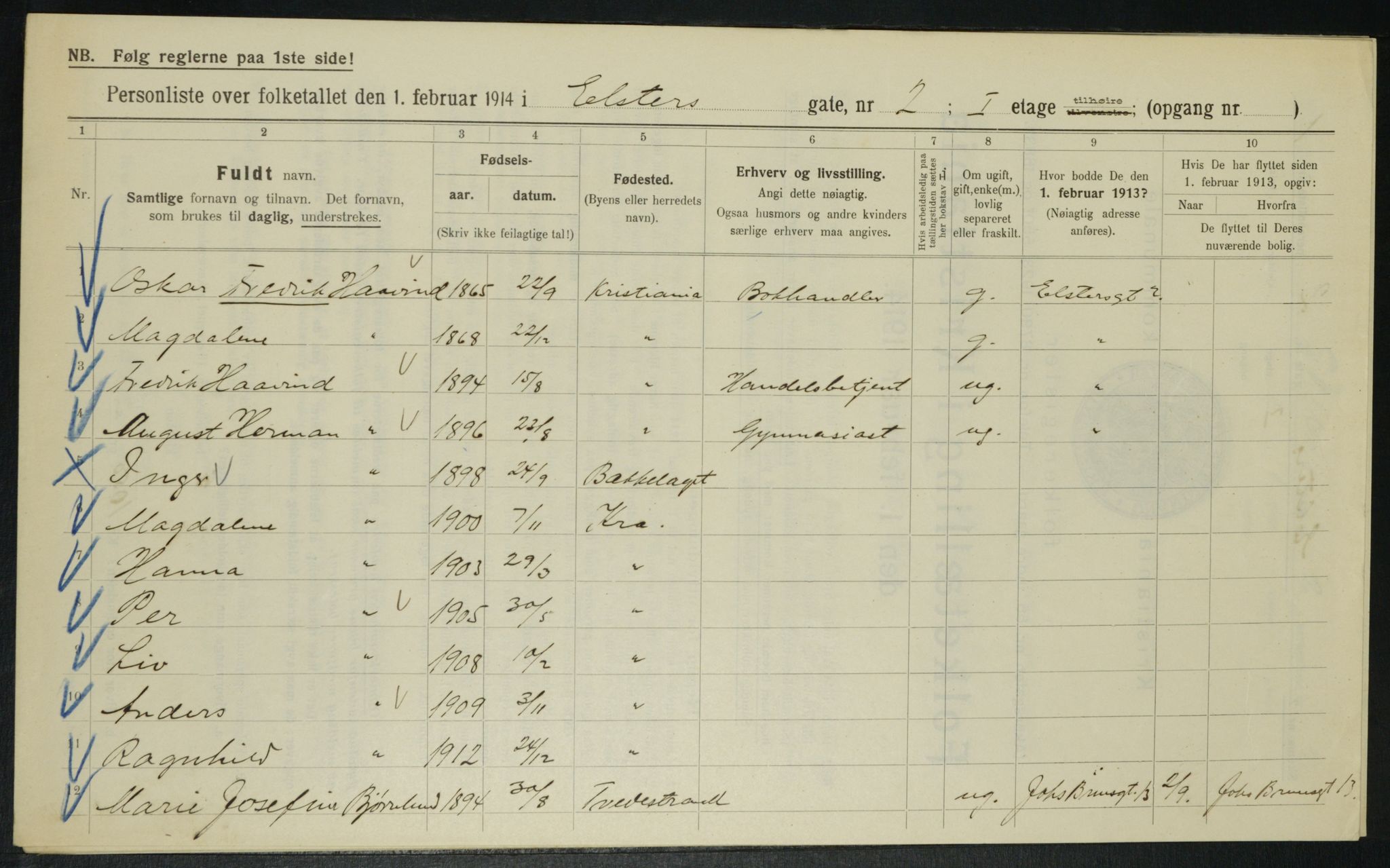 OBA, Kommunal folketelling 1.2.1914 for Kristiania, 1914, s. 21038