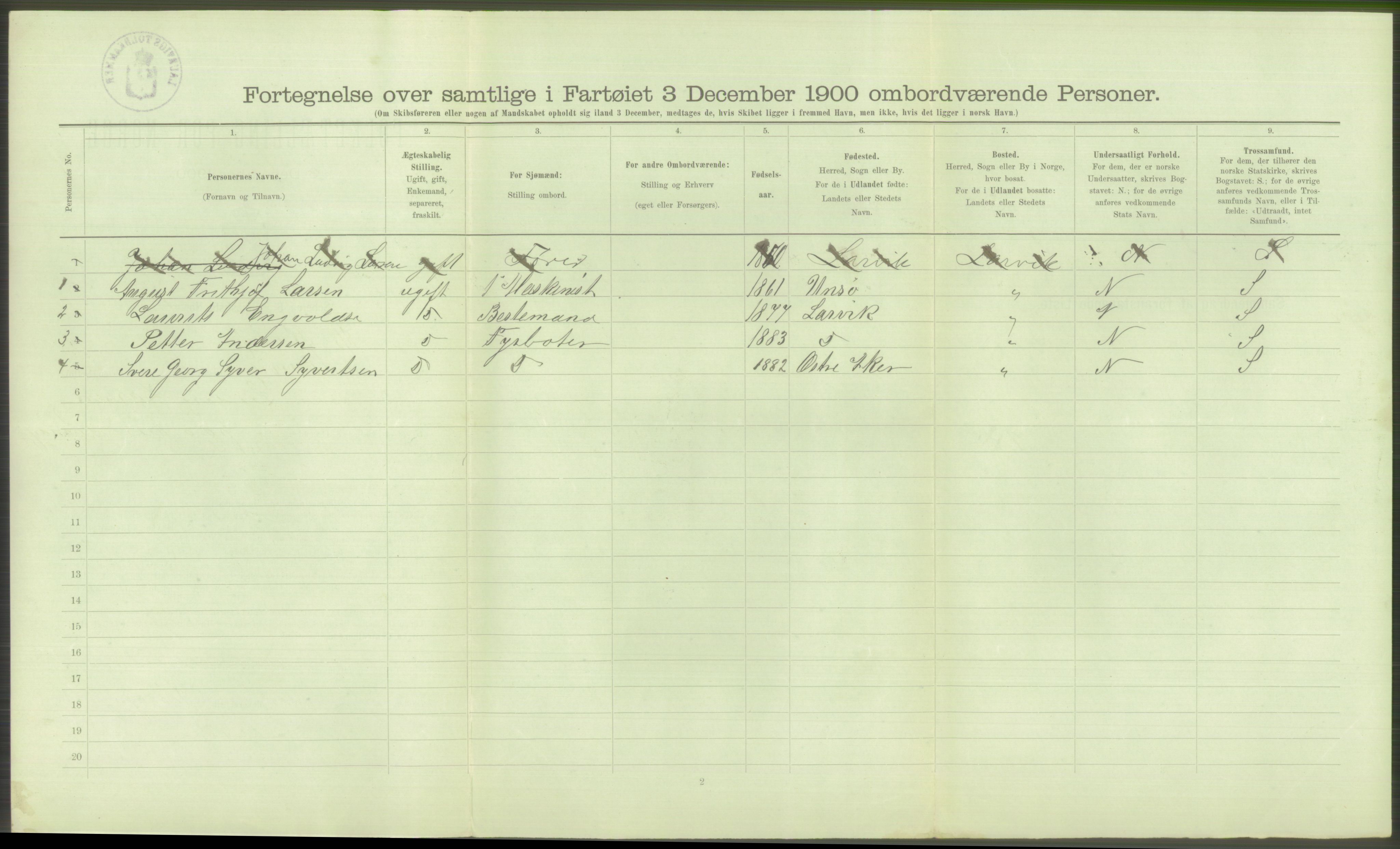 RA, Folketelling 1900 - skipslister med personlister for skip i norske havner, utenlandske havner og til havs, 1900, s. 546