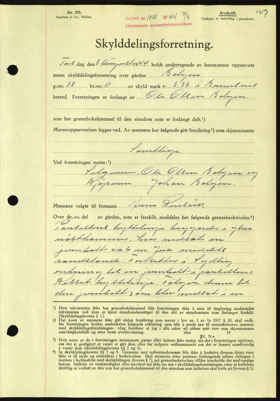 Nordmøre sorenskriveri, SAT/A-4132/1/2/2Ca: Pantebok nr. A98, 1944-1944, Dagboknr: 1331/1944