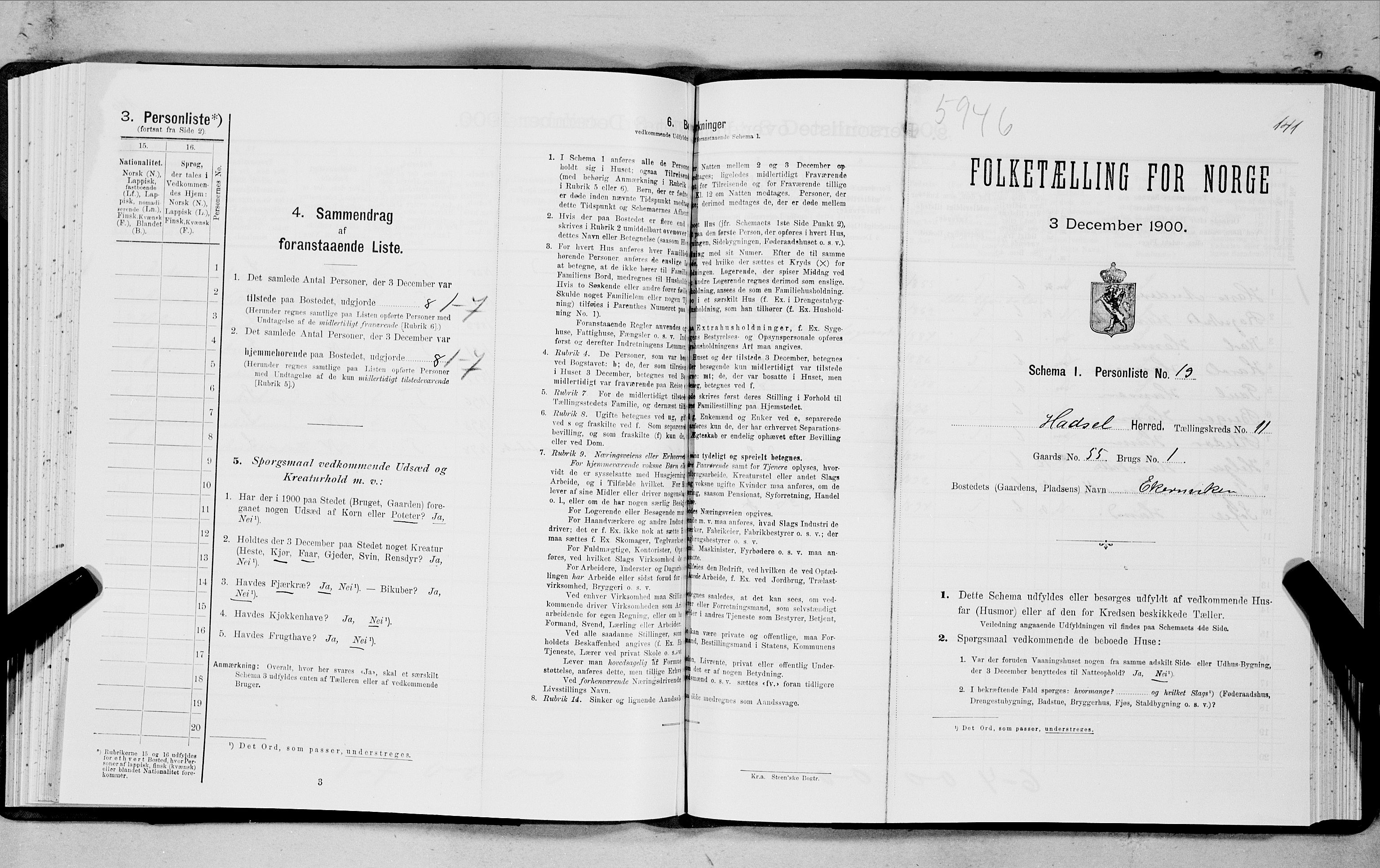 SAT, Folketelling 1900 for 1866 Hadsel herred, 1900, s. 951
