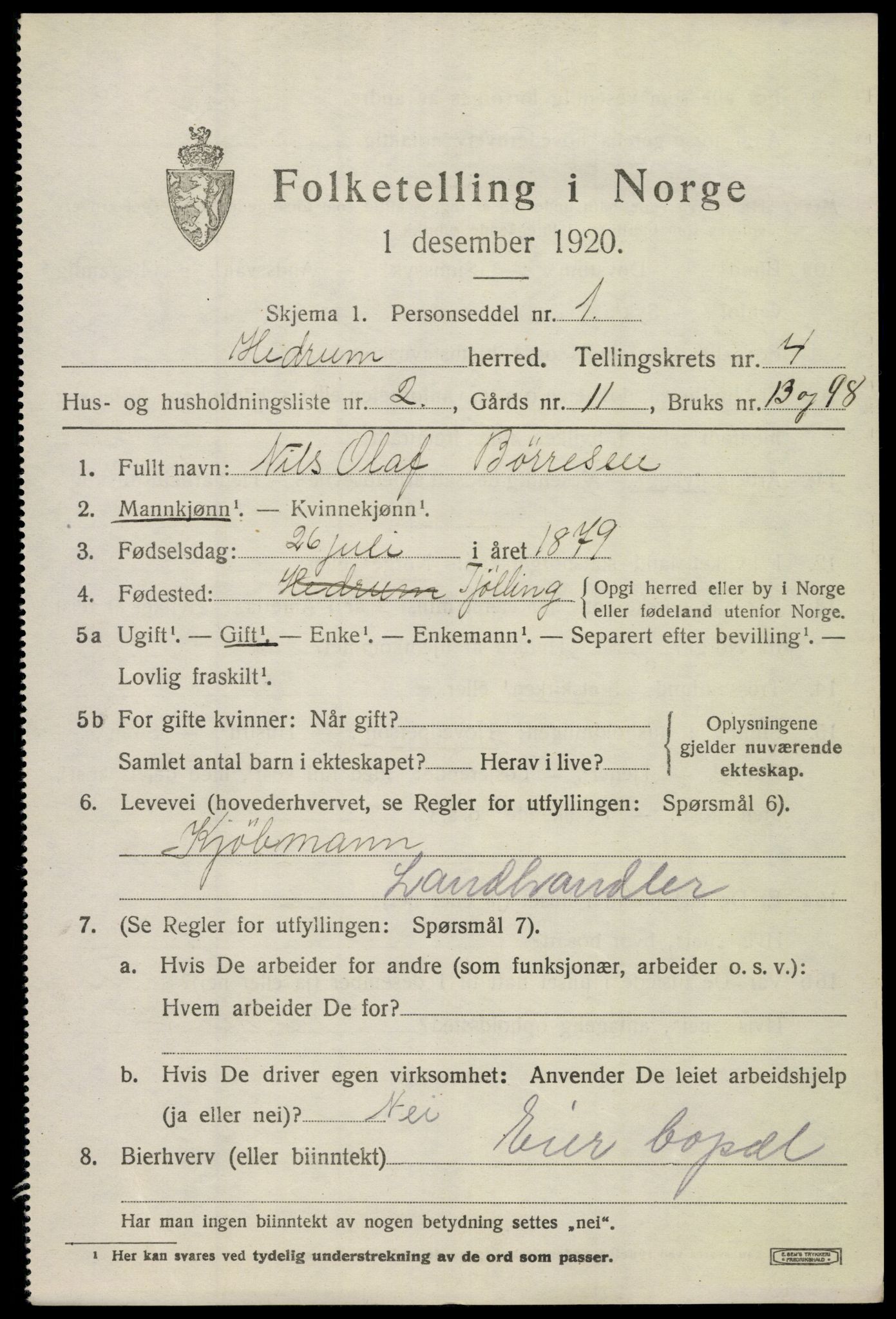 SAKO, Folketelling 1920 for 0727 Hedrum herred, 1920, s. 4015