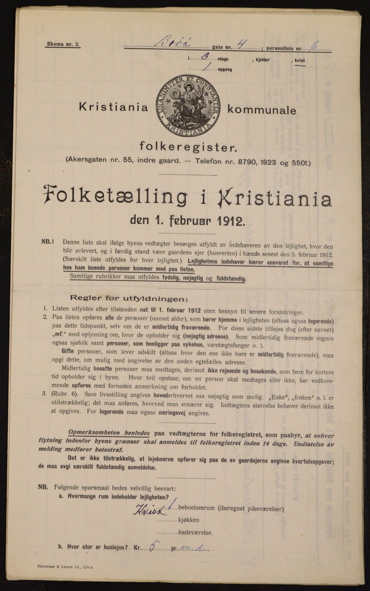 OBA, Kommunal folketelling 1.2.1912 for Kristiania, 1912, s. 6576