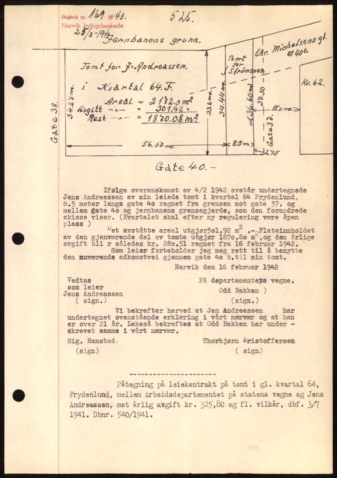 Narvik sorenskriveri, SAT/A-0002/1/2/2C/2Ca: Pantebok nr. A19, 1942-1943, Dagboknr: 169/1943