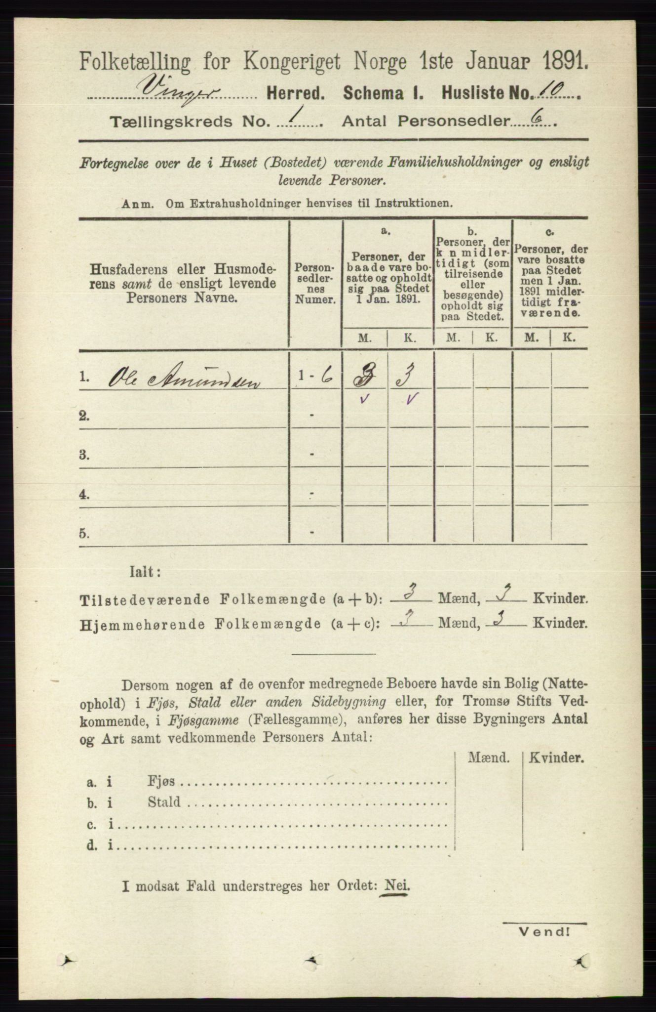 RA, Folketelling 1891 for 0421 Vinger herred, 1891, s. 42