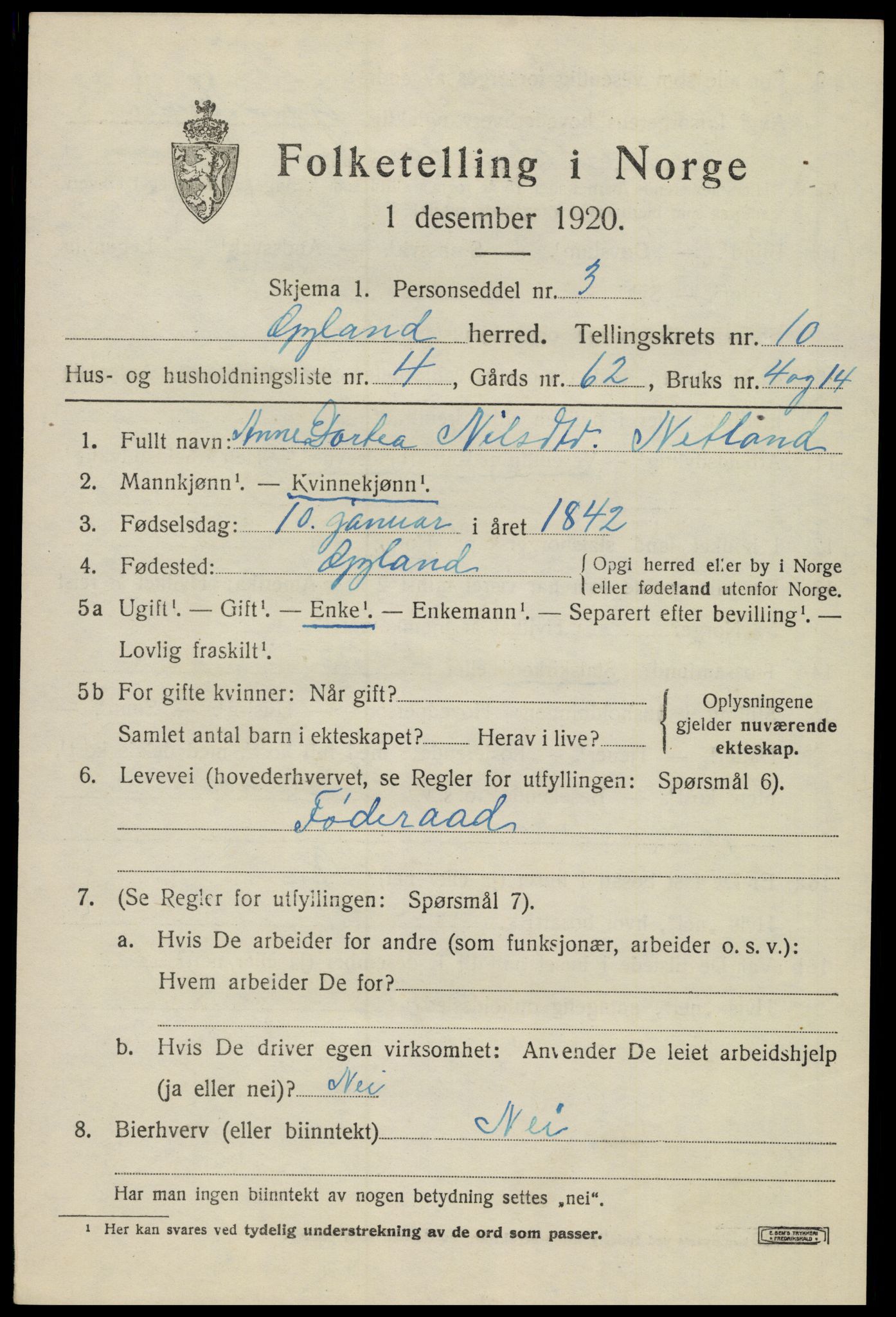 SAK, Folketelling 1920 for 1044 Gyland herred, 1920, s. 2208