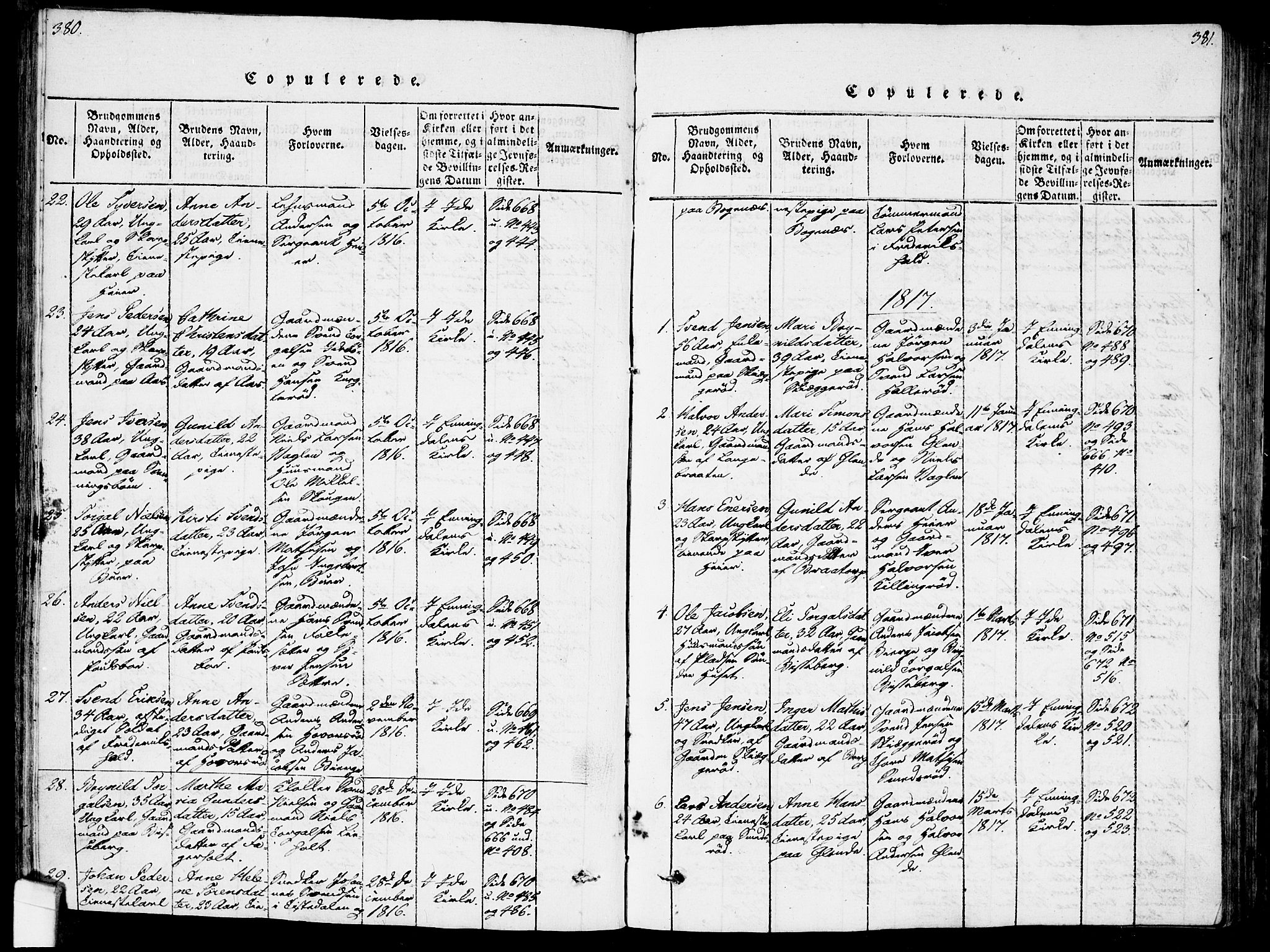 Idd prestekontor Kirkebøker, SAO/A-10911/F/Fc/L0002: Ministerialbok nr. III 2, 1815-1831, s. 380-381