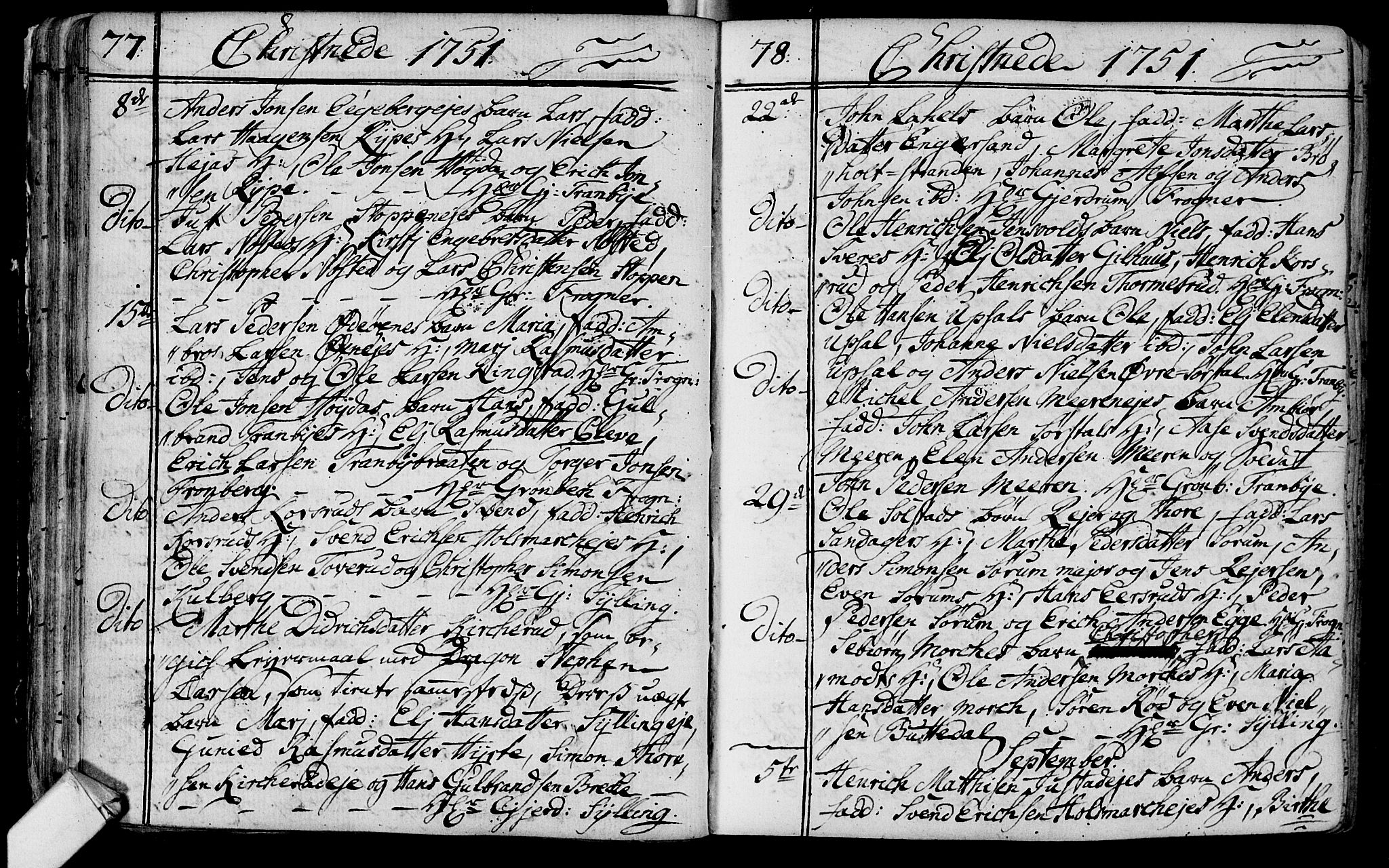 Lier kirkebøker, SAKO/A-230/F/Fa/L0004: Ministerialbok nr. I 4, 1749-1764, s. 77-78